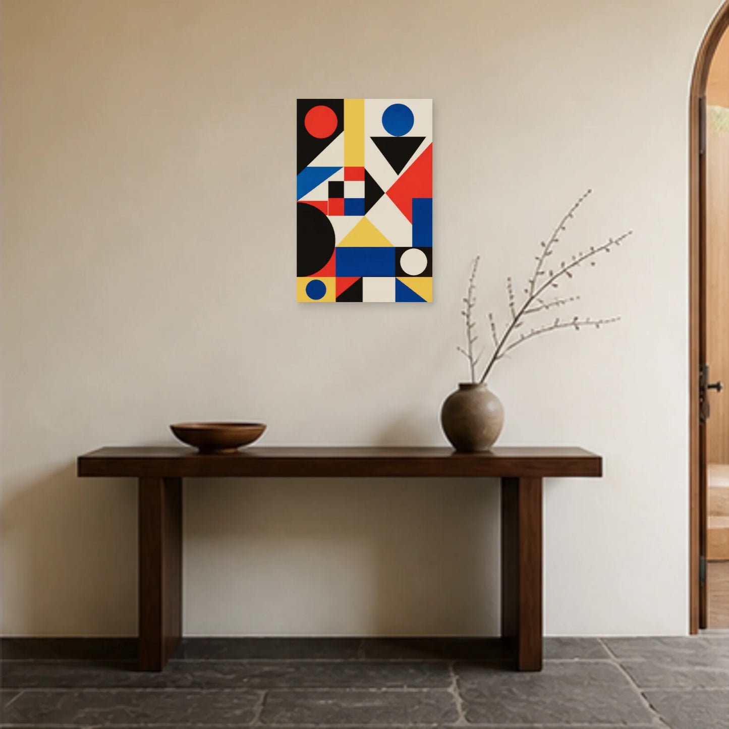 Affiche abstraite - Modules primaires dans une entrée ou un couloir - Art Virtuoso