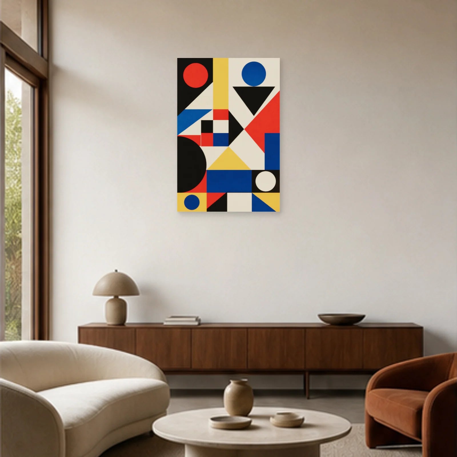 Affiche abstraite - Modules primaires dans un salon - Art Virtuoso