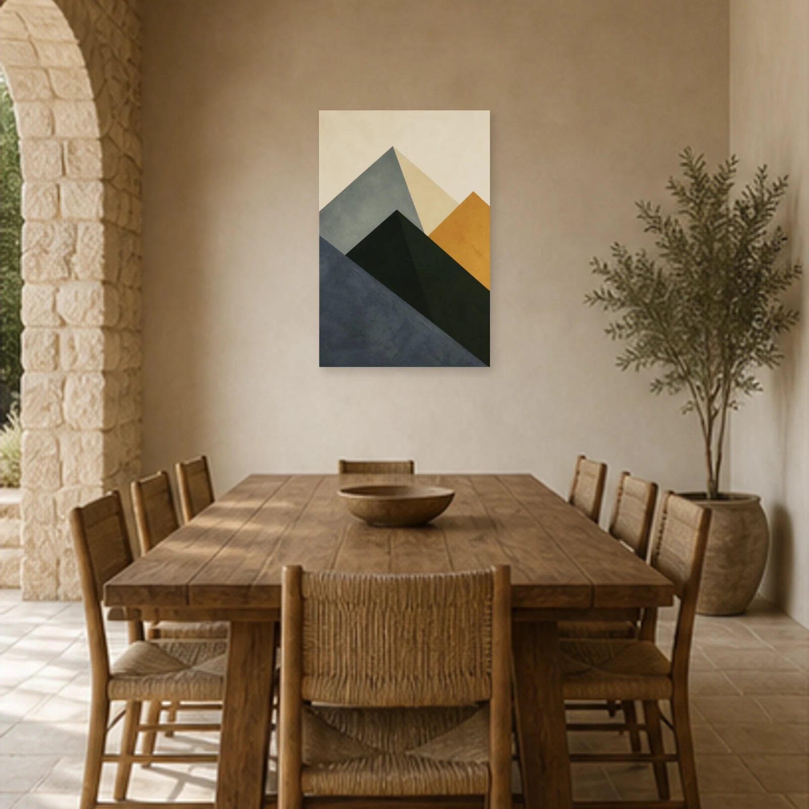 Affiche abstraite - Montagnes en plans dans une salle à manger - Art Virtuoso