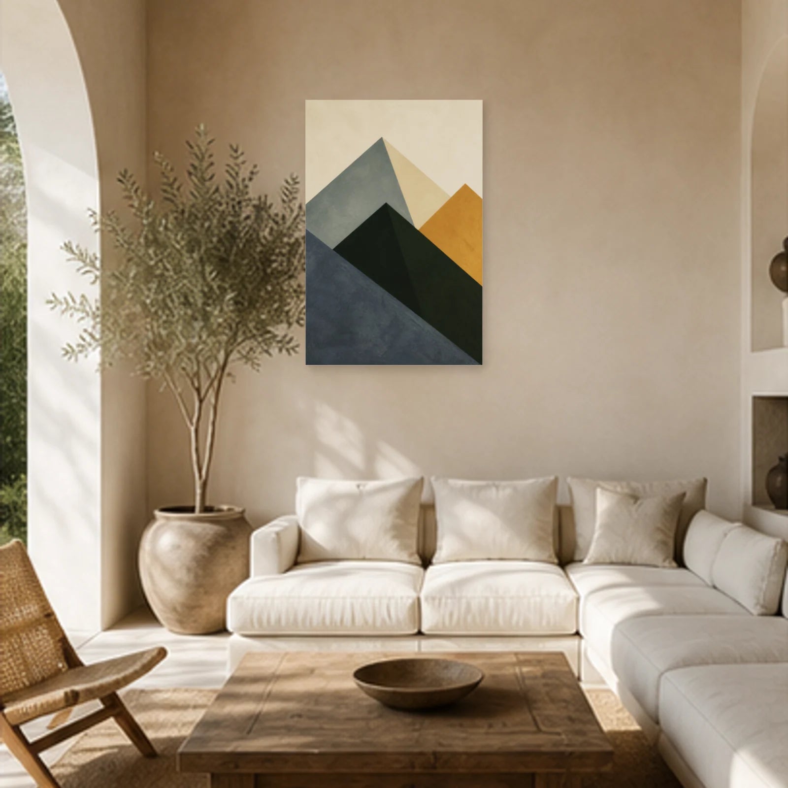 Affiche abstraite - Montagnes en plans dans un salon - Art Virtuoso