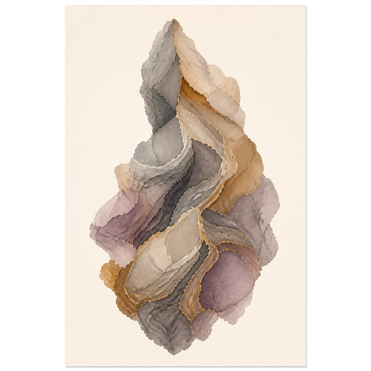 Affiche abstraite - Nuage minéral, aquarelle minerale en strates verticale, format 30 × 45 cm