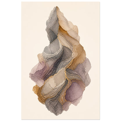 Affiche abstraite - Nuage minéral, aquarelle minerale en strates verticale, format 60 × 90 cm