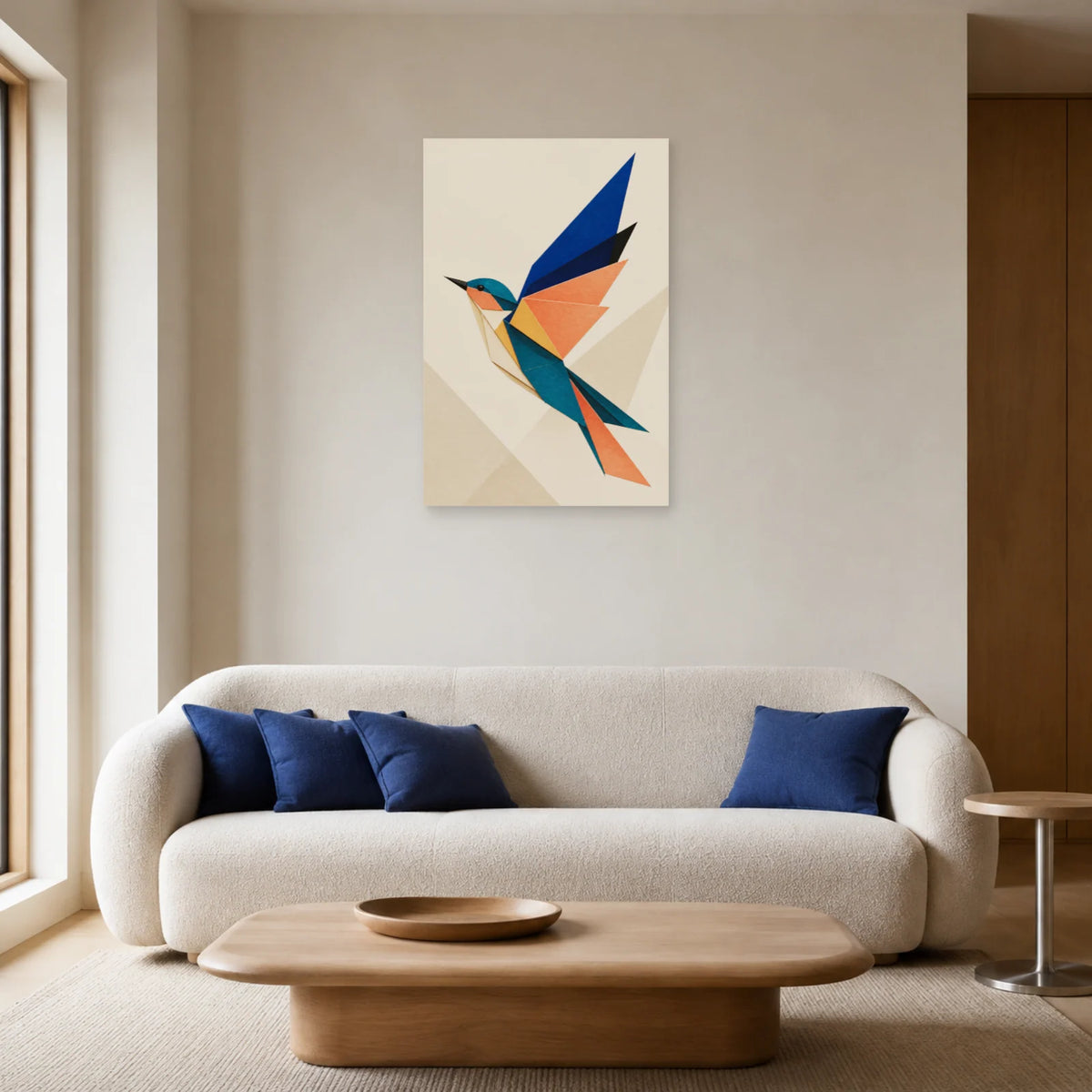 Affiche Oiseau origami abstrait dans un salon - Art Virtuoso