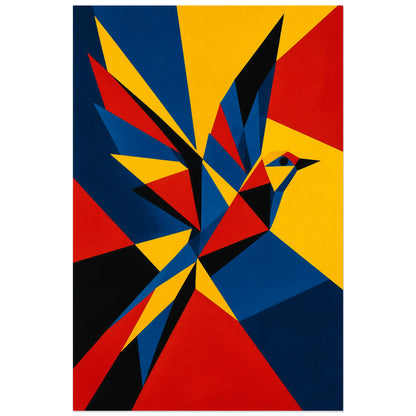 Affiche abstraite - Oiseau prismatique, oiseau cubiste prismatique verticale, format 30 × 45 cm