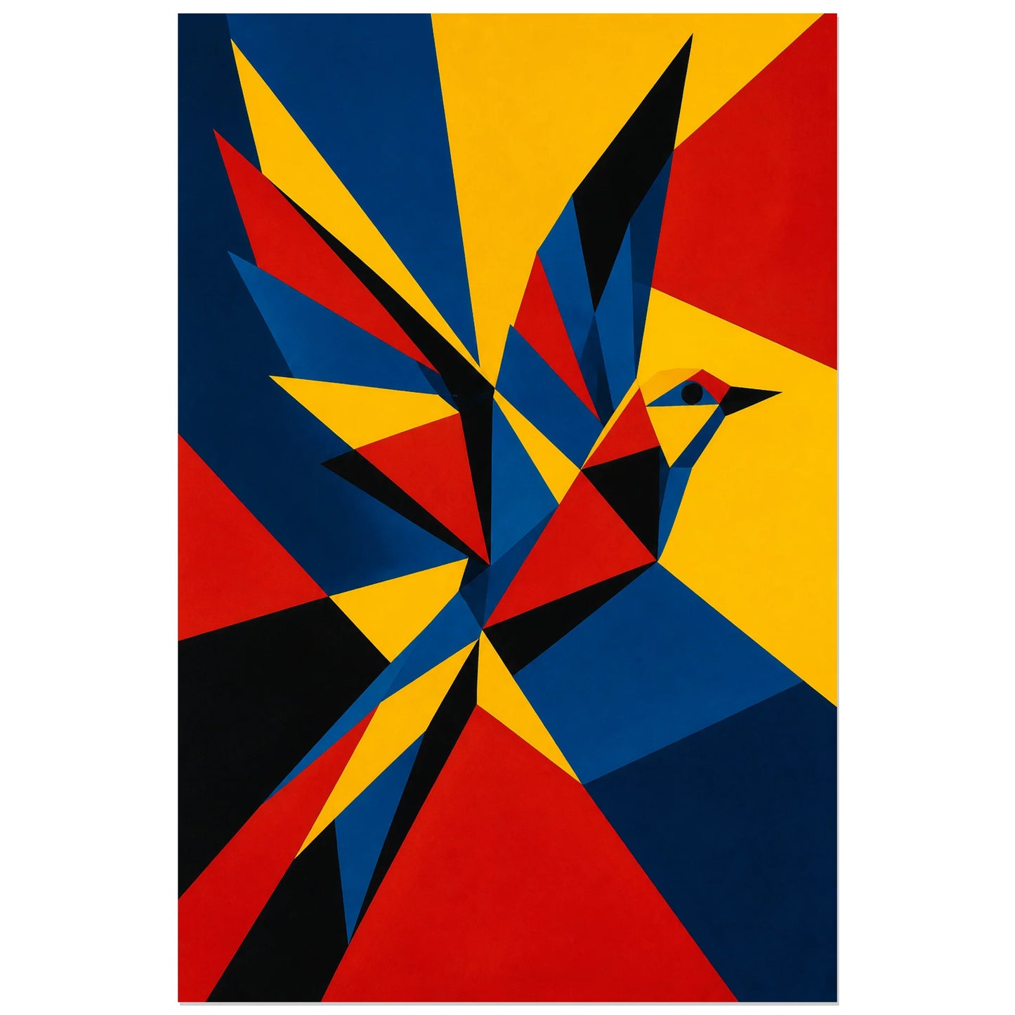 Affiche abstraite - Oiseau prismatique, oiseau cubiste prismatique verticale, format 60 × 90 cm