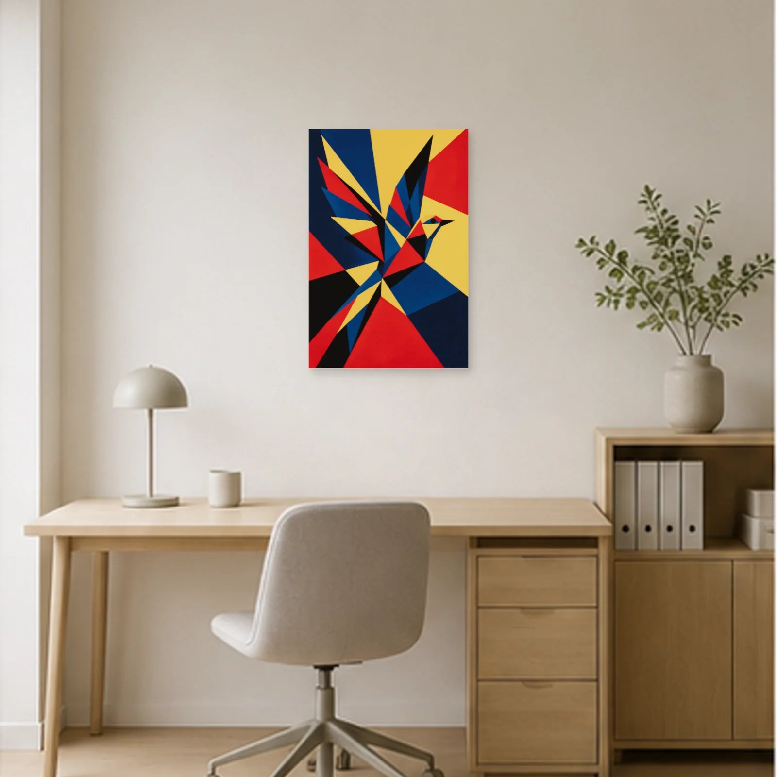 Affiche abstraite - Oiseau prismatique dans un bureau - Art Virtuoso