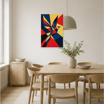 Affiche abstraite - Oiseau prismatique dans une salle à manger - Art Virtuoso