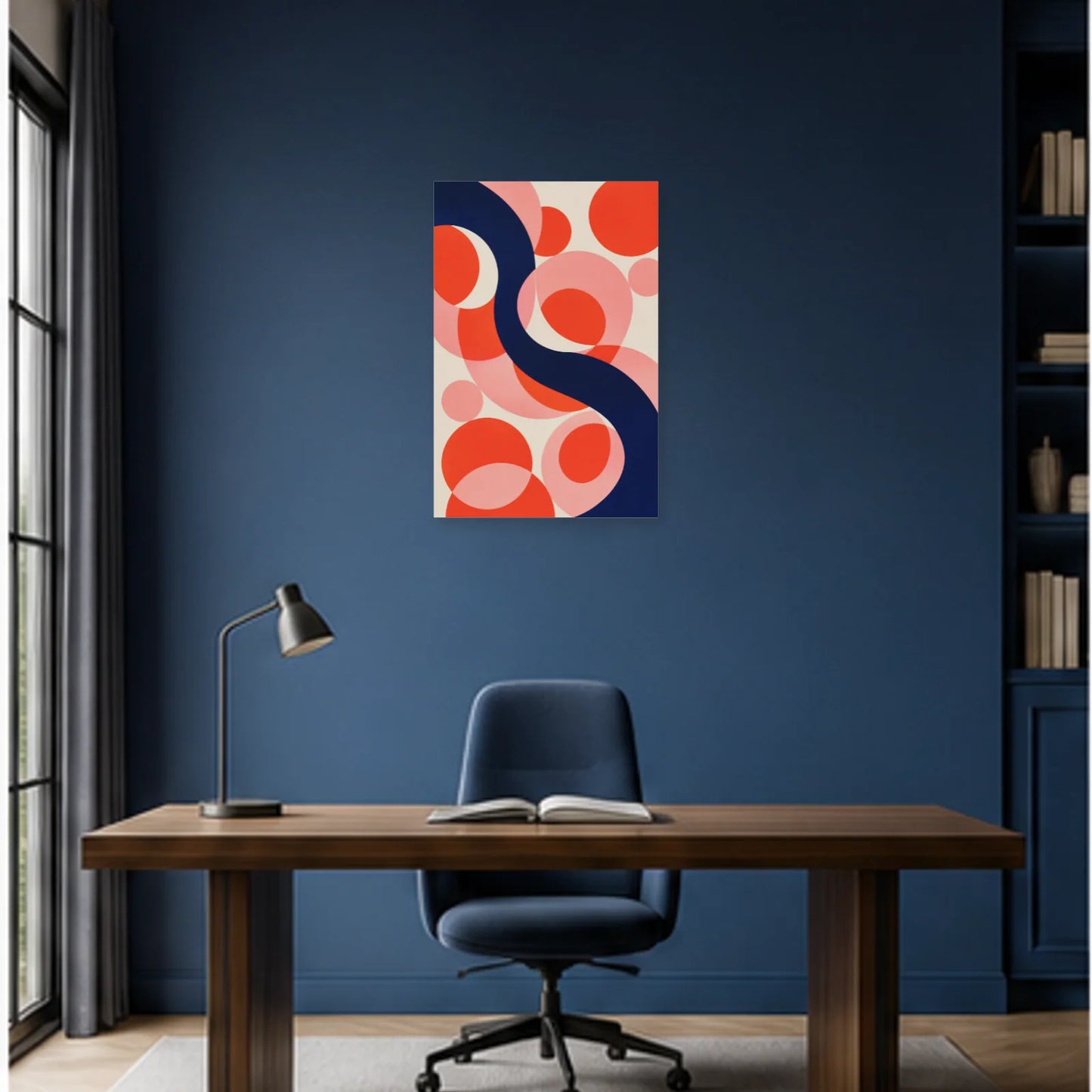 Affiche abstraite - Onde rouge dans un bureau - Art Virtuoso