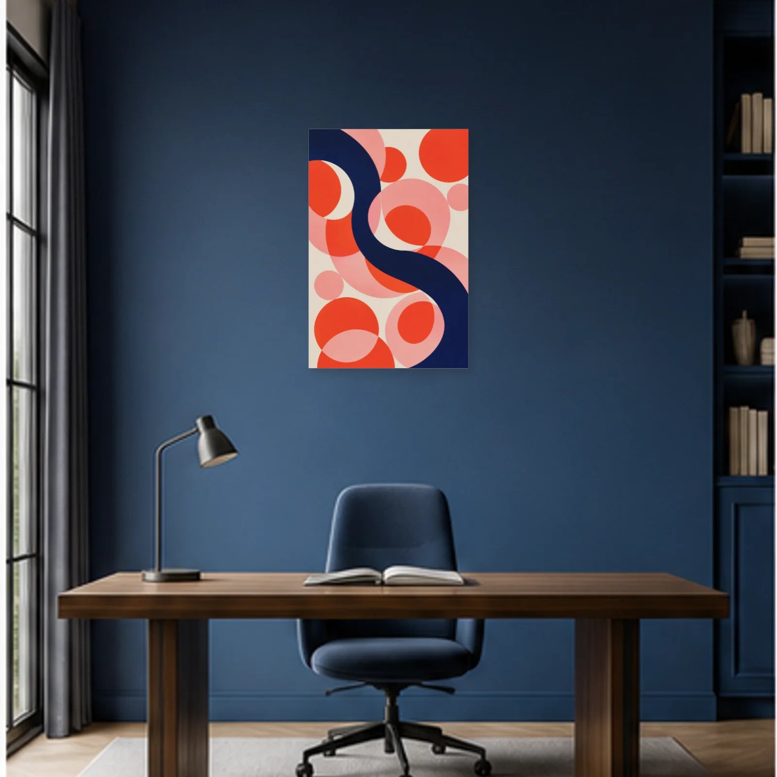 Affiche abstraite - Onde rouge dans un bureau - Art Virtuoso