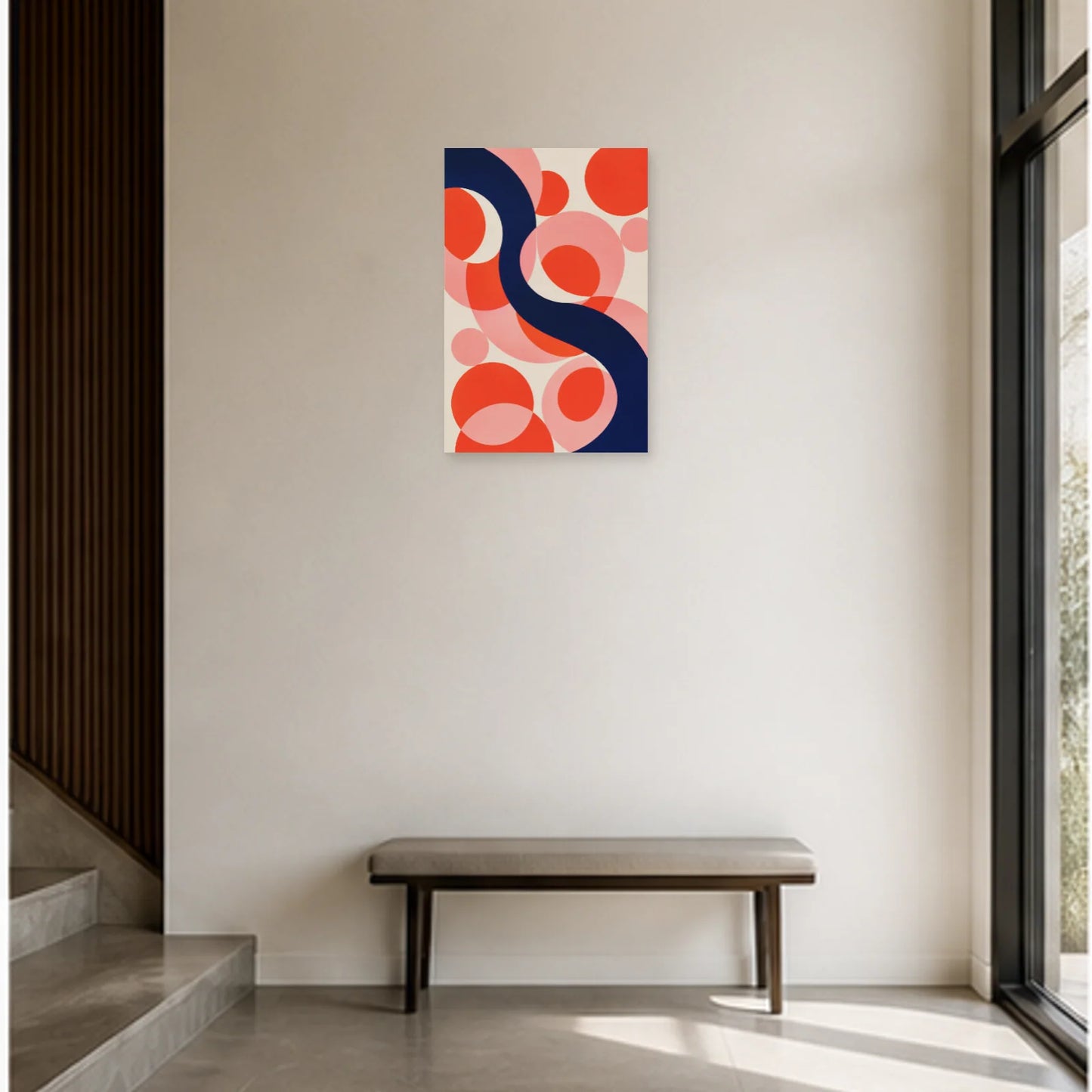 Affiche abstraite - Onde rouge dans une entrée ou un couloir - Art Virtuoso