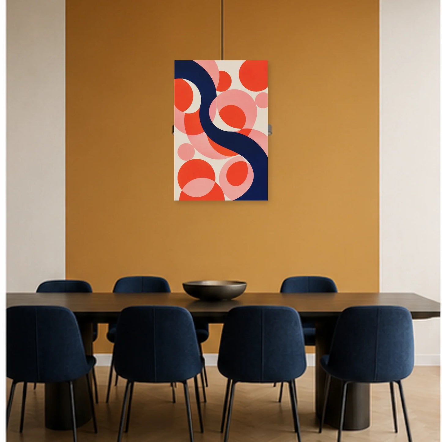 Affiche abstraite - Onde rouge dans une salle à manger - Art Virtuoso