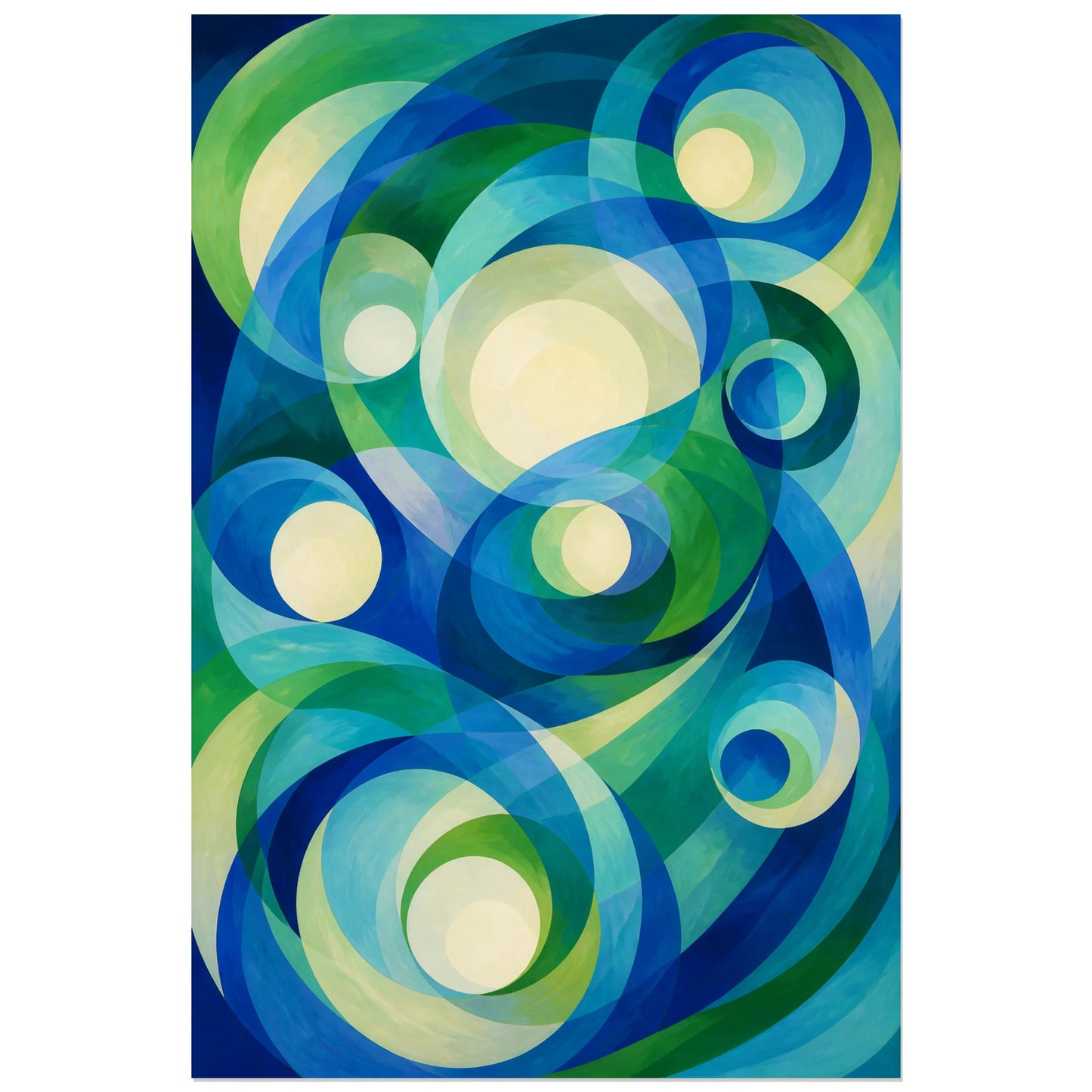 Affiche abstraite - Orbites bleu vert, abstraction orbitale peinte verticale, format 40 × 60 cm