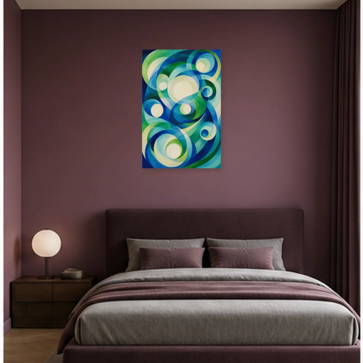 Affiche abstraite - Orbites bleu vert dans une chambre - Art Virtuoso