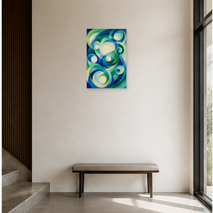Affiche abstraite - Orbites bleu vert dans une entrée ou un couloir - Art Virtuoso