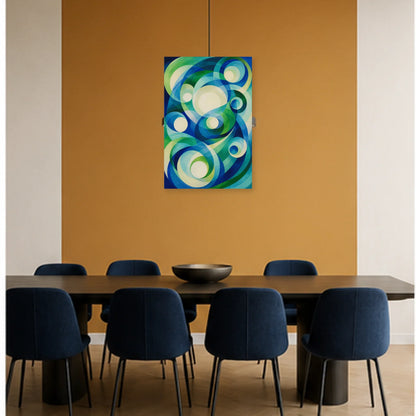 Affiche abstraite - Orbites bleu vert dans une salle à manger - Art Virtuoso