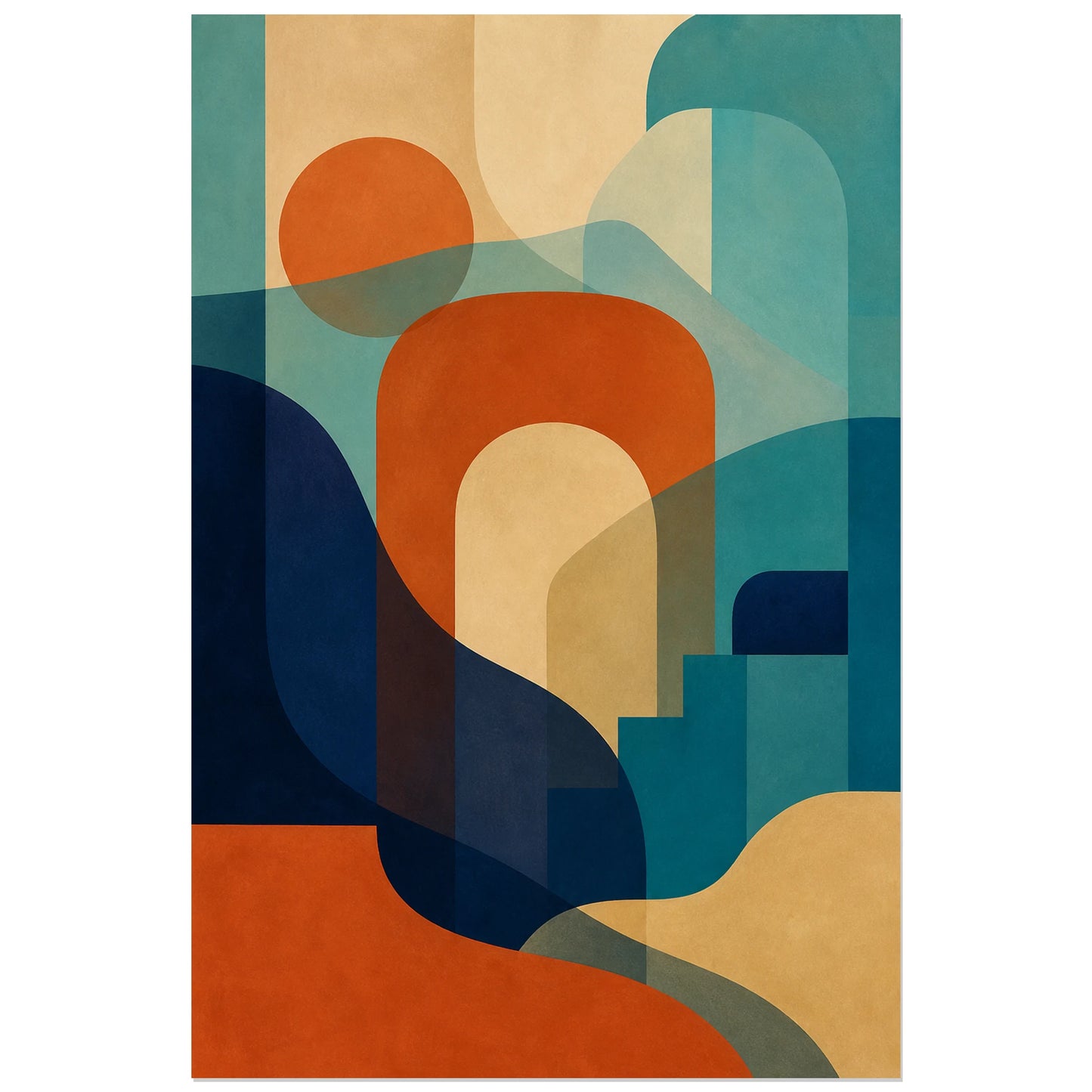 Affiche abstraite - Plans superposés, abstraction contemporaine en aplats translucides verticale, format 40 × 60 cm