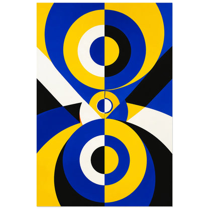 Affiche abstraite - Prisme bleu jaune, abstraction chromatique concentrique verticale, format 30 × 45 cm