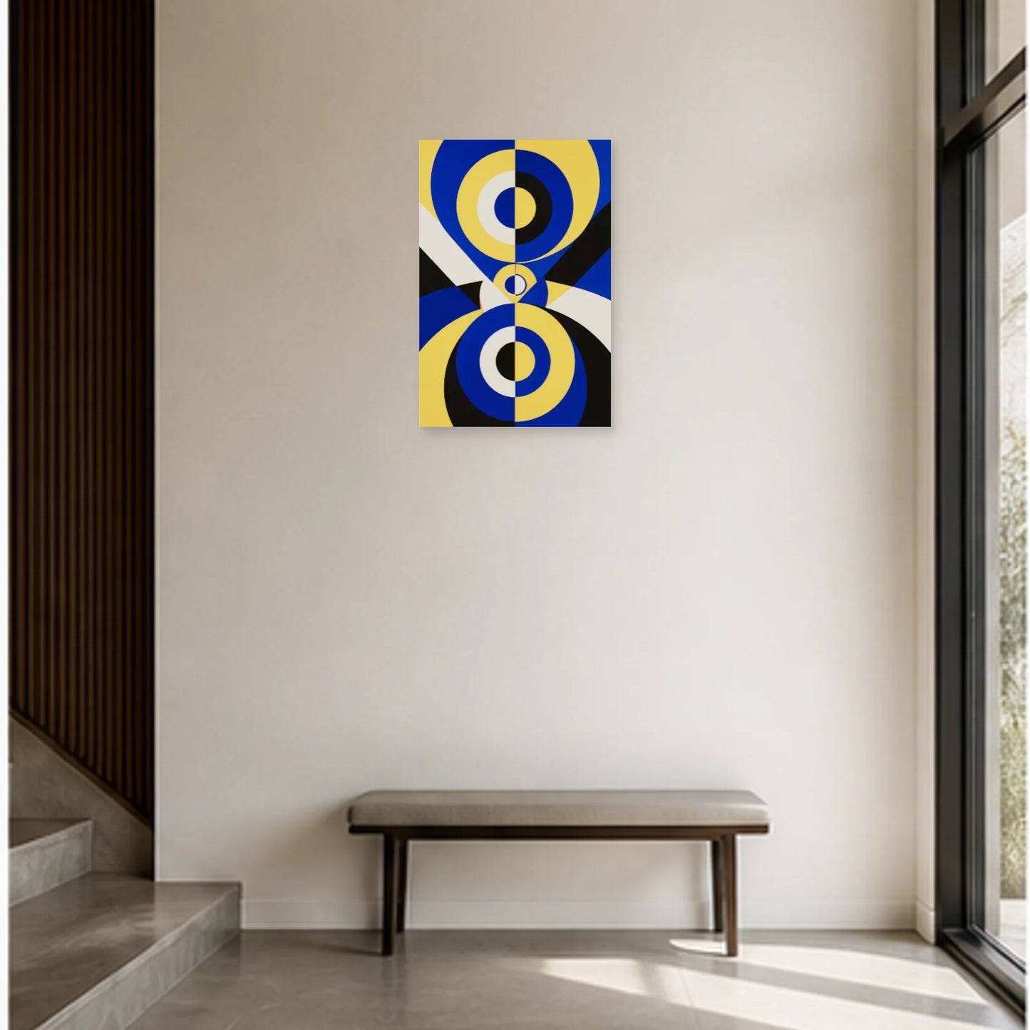 Affiche abstraite - Prisme bleu jaune dans une entrée ou un couloir - Art Virtuoso