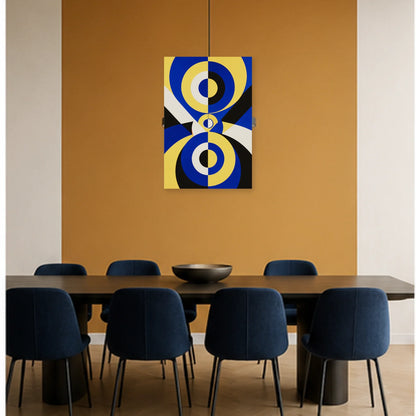 Affiche abstraite - Prisme bleu jaune dans une salle à manger - Art Virtuoso