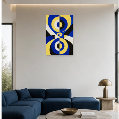 Affiche abstraite - Prisme bleu jaune dans un salon - Art Virtuoso