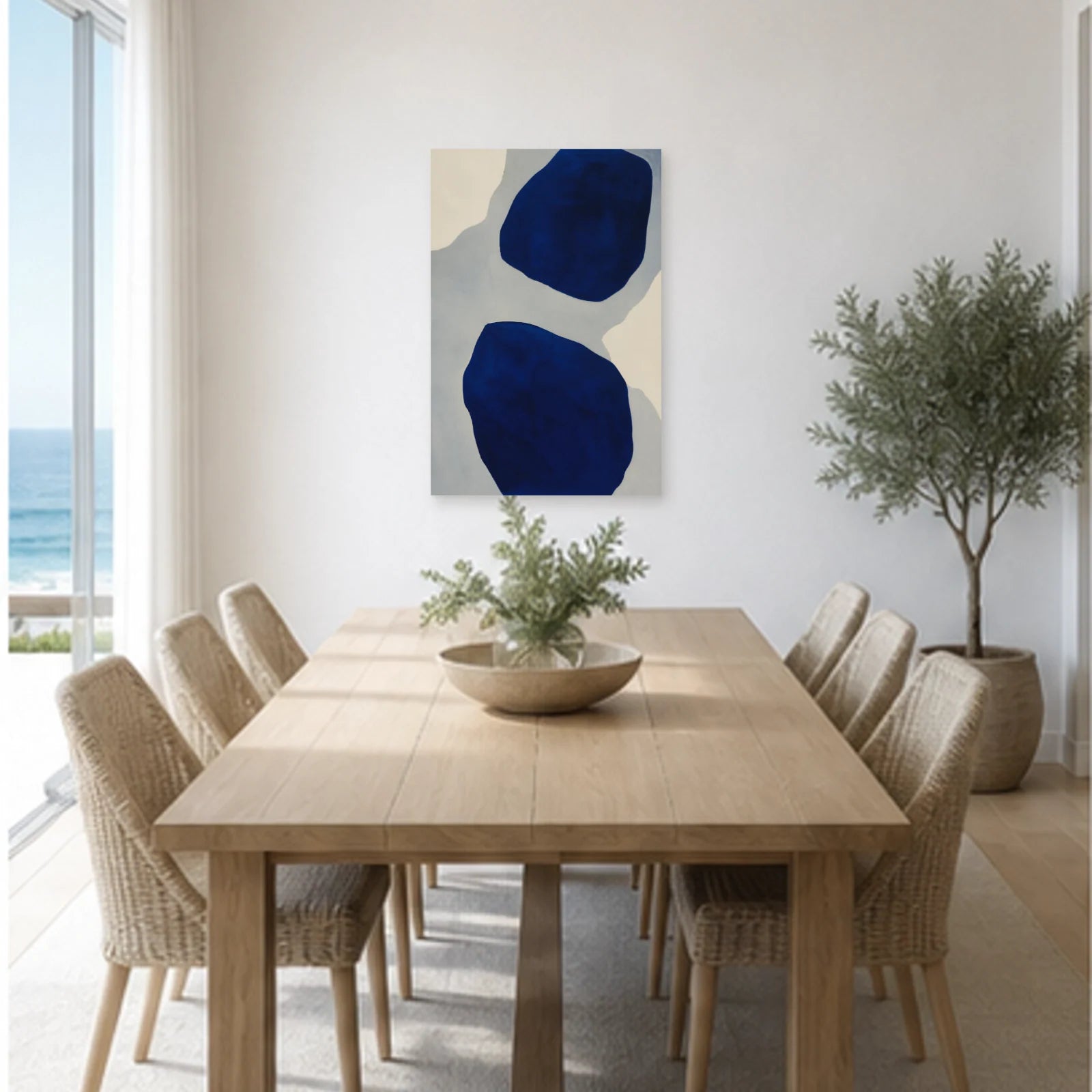 Affiche abstraite - Profondeur bleue dans une salle à manger - Art Virtuoso
