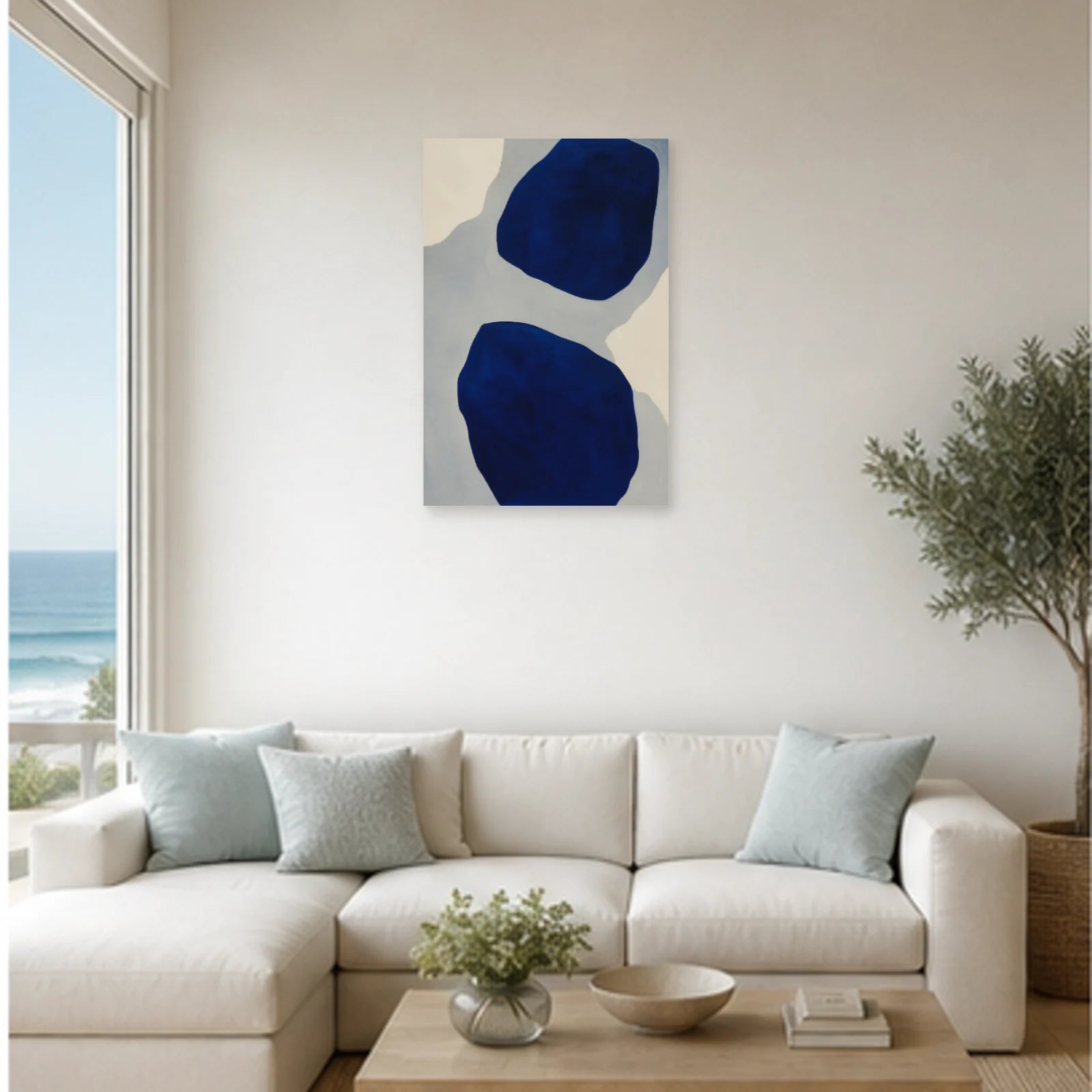 Affiche abstraite - Profondeur bleue dans un salon - Art Virtuoso