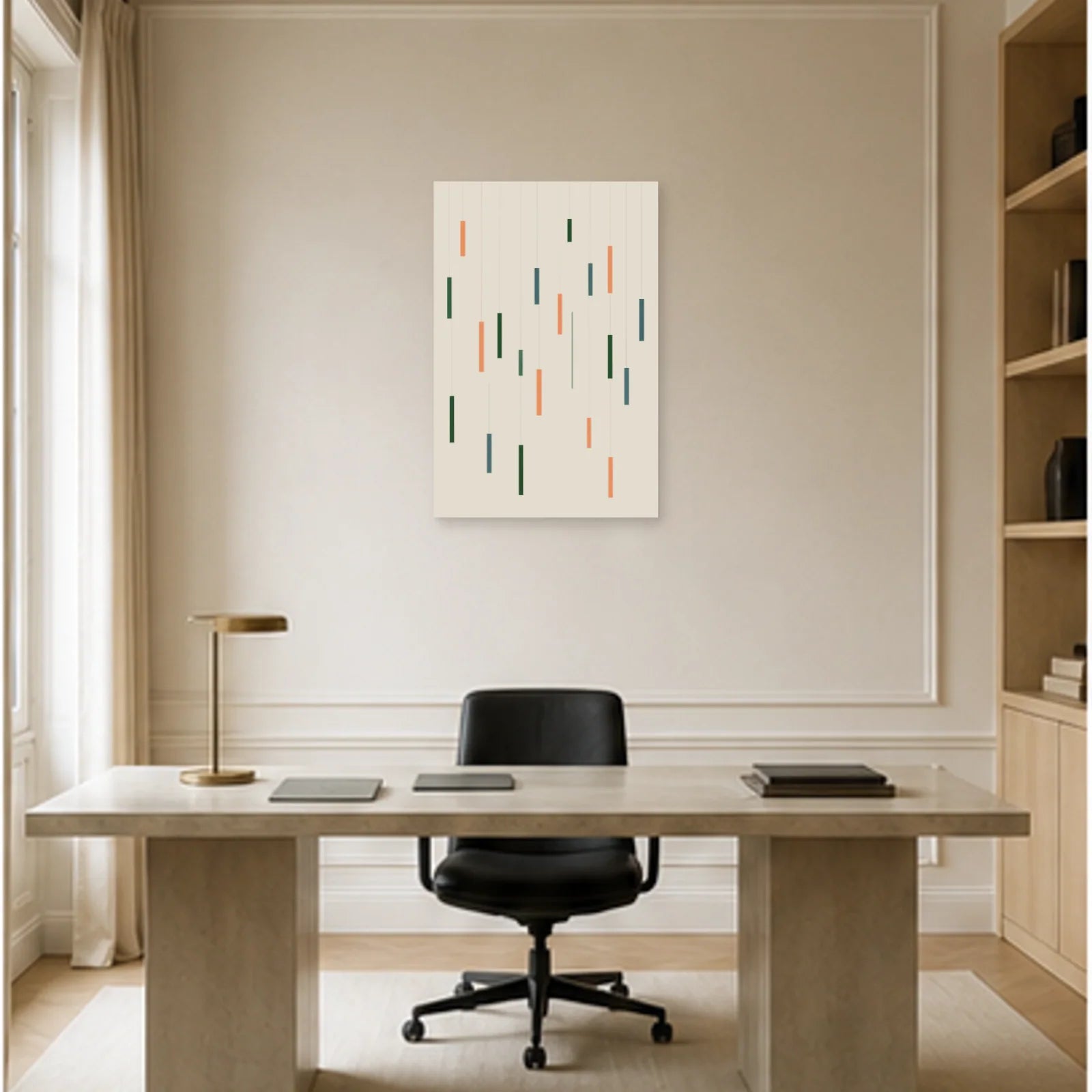 Affiche abstraite - Rectangles flottants dans un bureau - Art Virtuoso