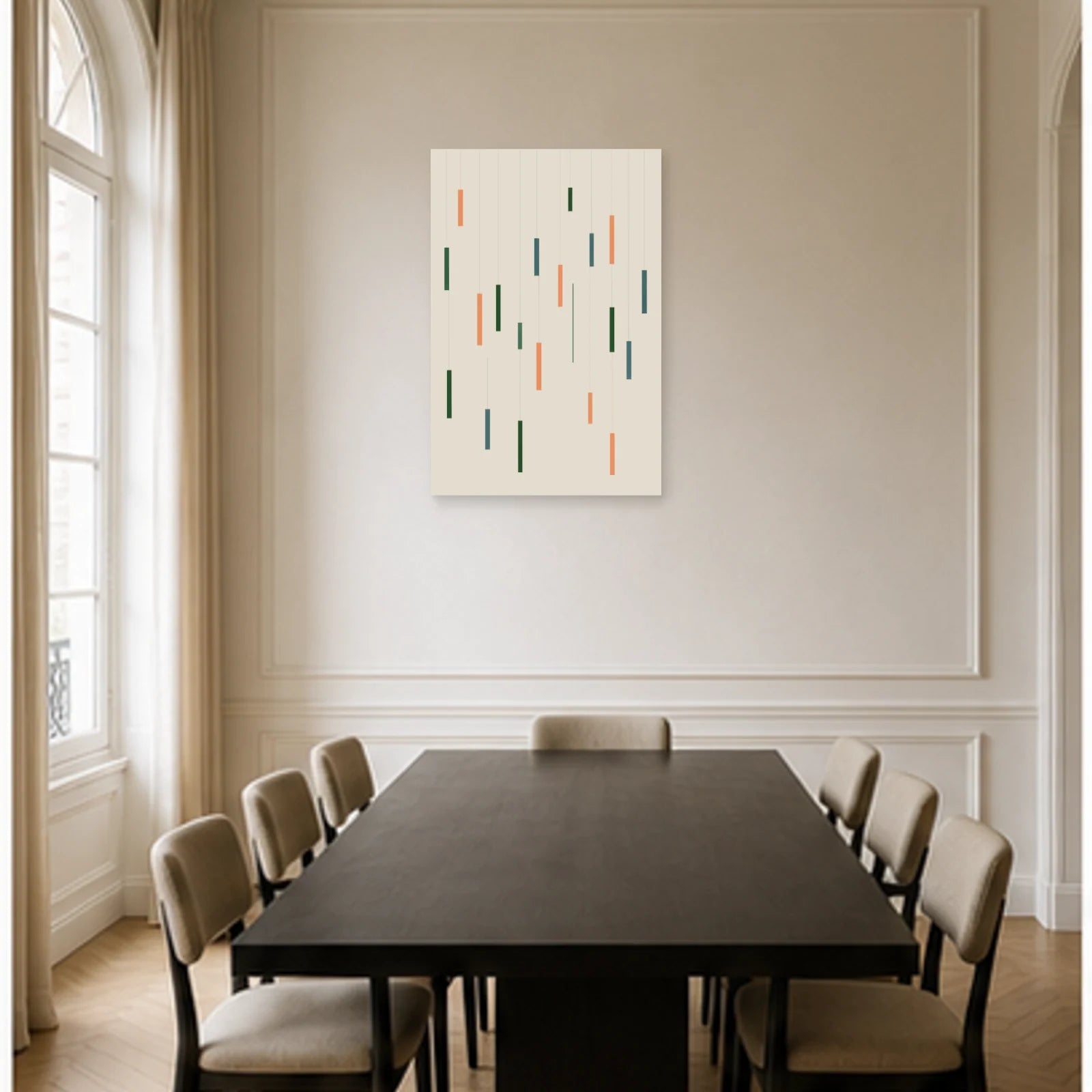 Affiche abstraite - Rectangles flottants dans une salle à manger - Art Virtuoso