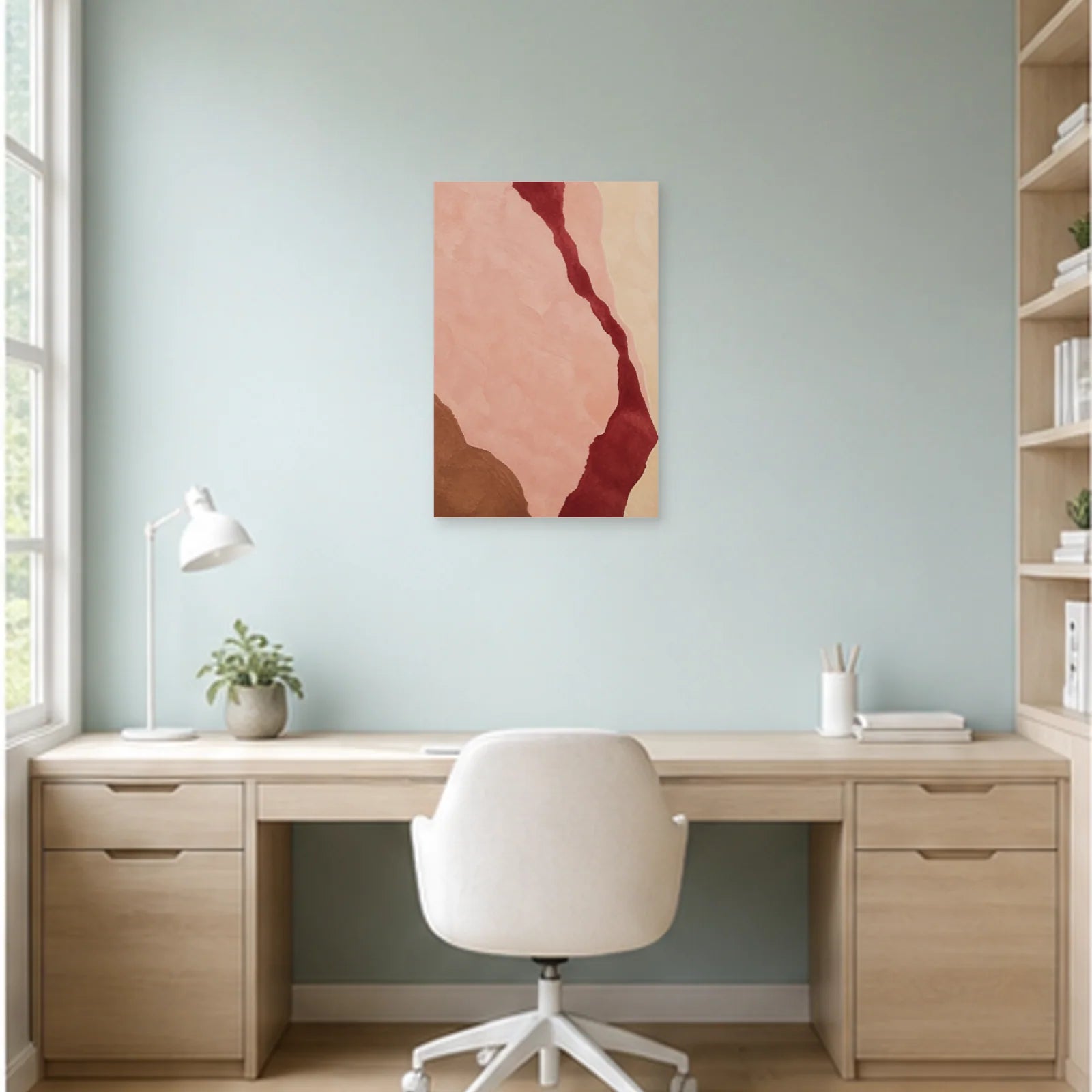 Affiche abstraite - Rose minéral dans un bureau - Art Virtuoso