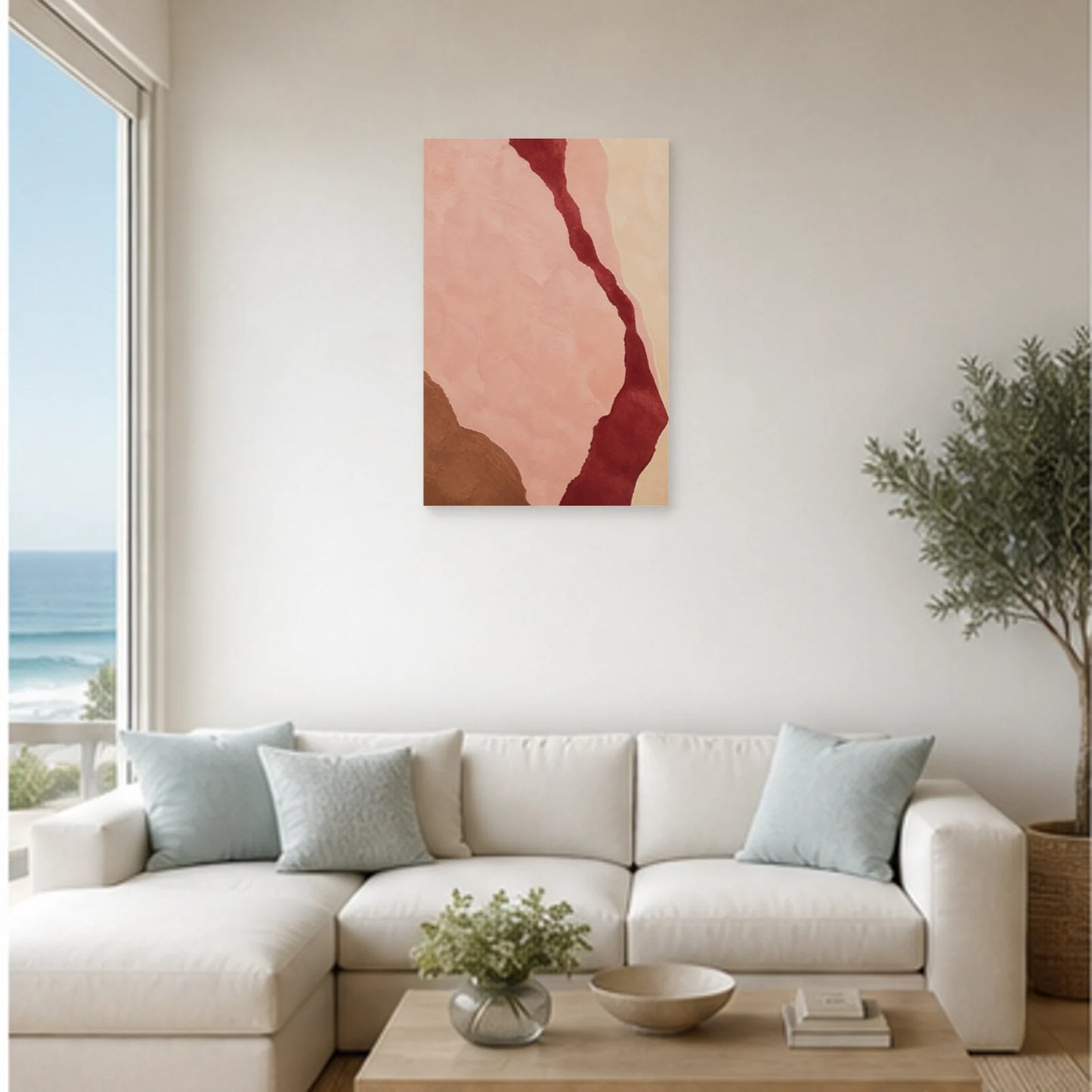 Affiche abstraite - Rose minéral dans un salon - Art Virtuoso
