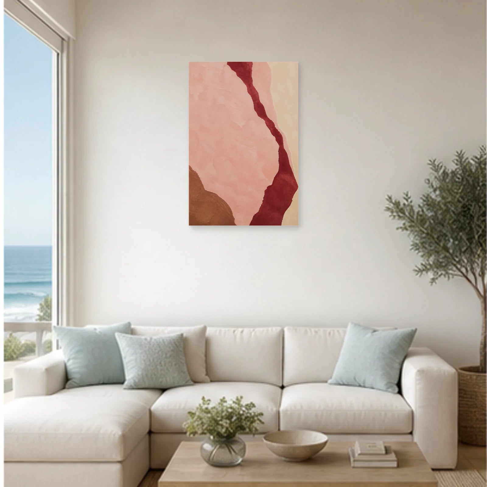 Affiche abstraite - Rose minéral dans un salon - Art Virtuoso