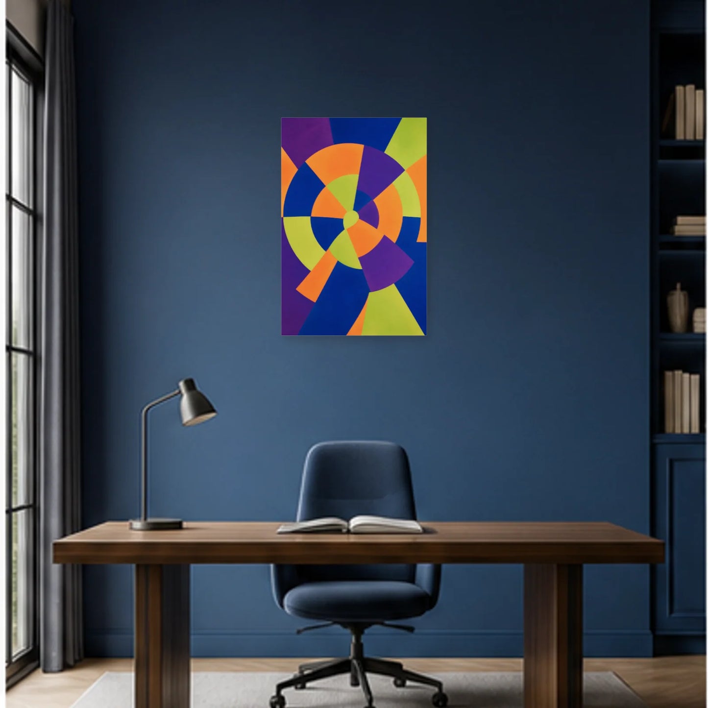Affiche abstraite - Roue lumineuse dans un bureau - Art Virtuoso