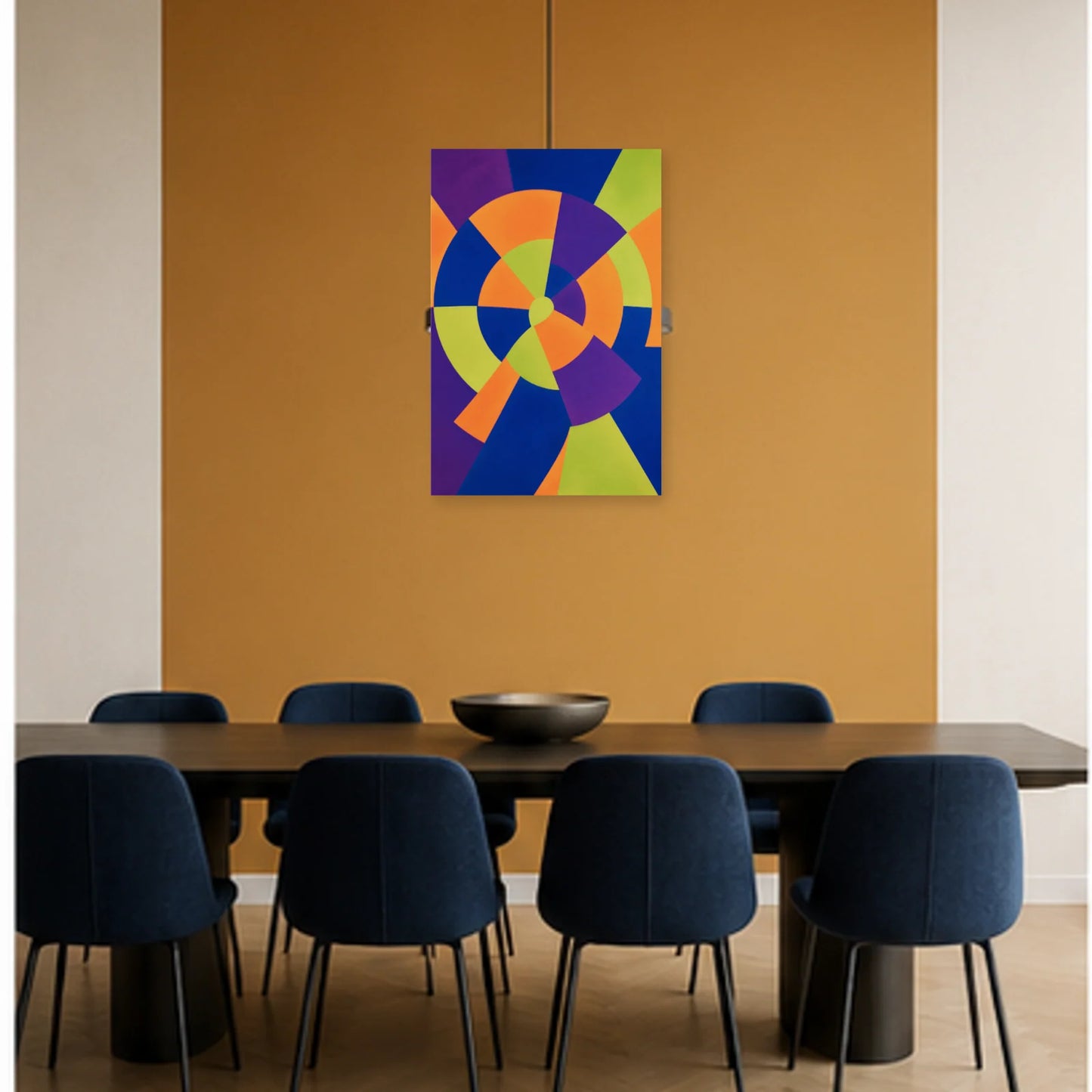 Affiche abstraite - Roue lumineuse dans une salle à manger - Art Virtuoso