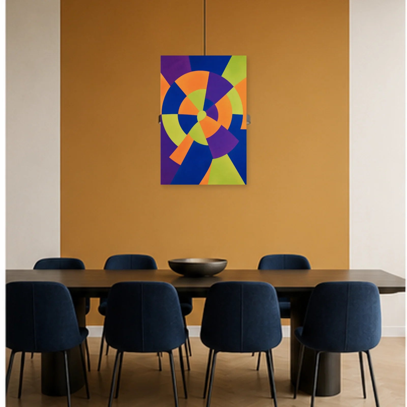 Affiche abstraite - Roue lumineuse dans une salle à manger - Art Virtuoso