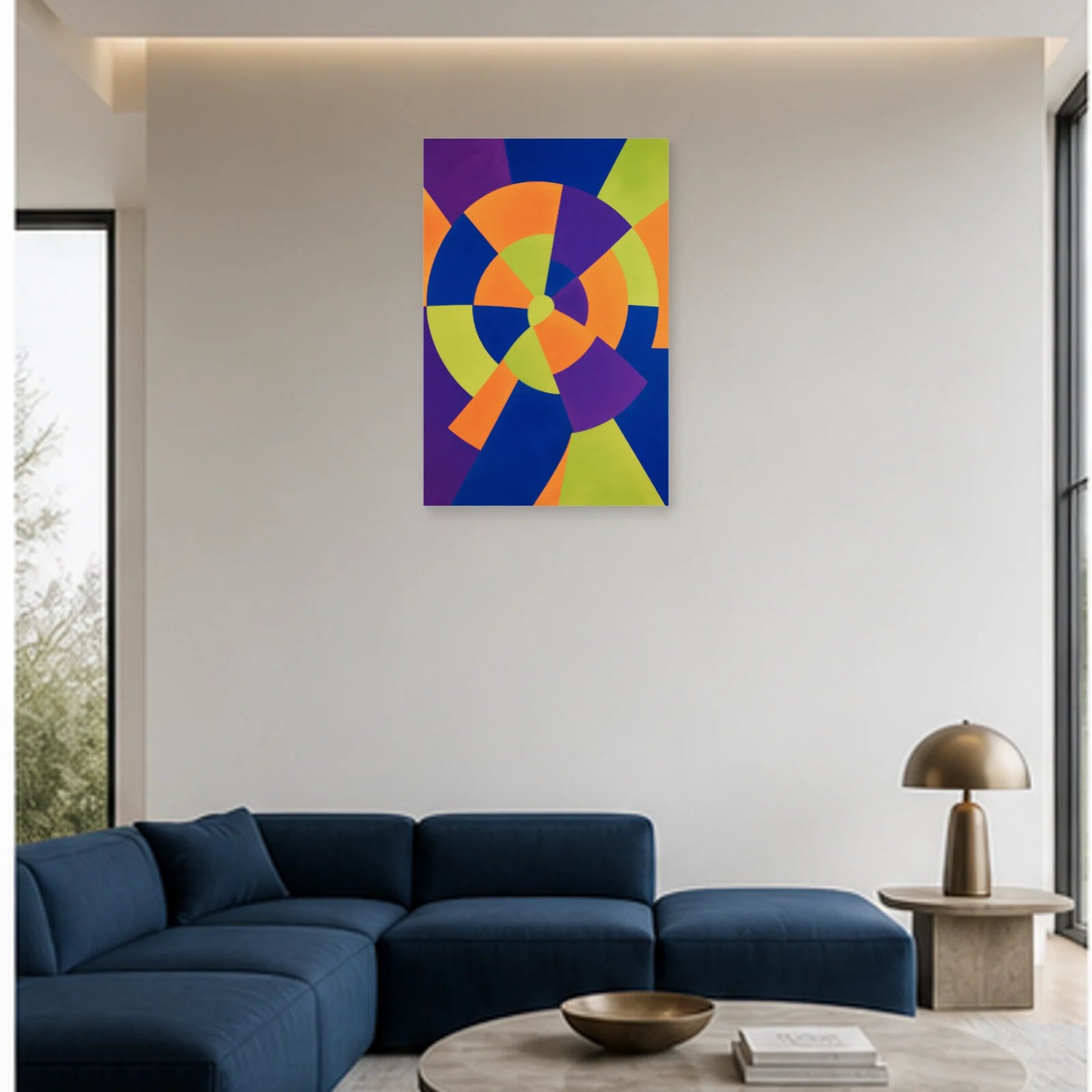 Affiche abstraite - Roue lumineuse dans un salon - Art Virtuoso