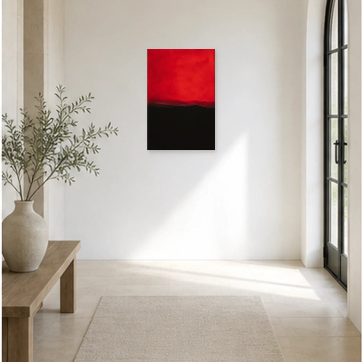 Affiche abstraite - Rouge et nuit dans une entrée ou un couloir - Art Virtuoso