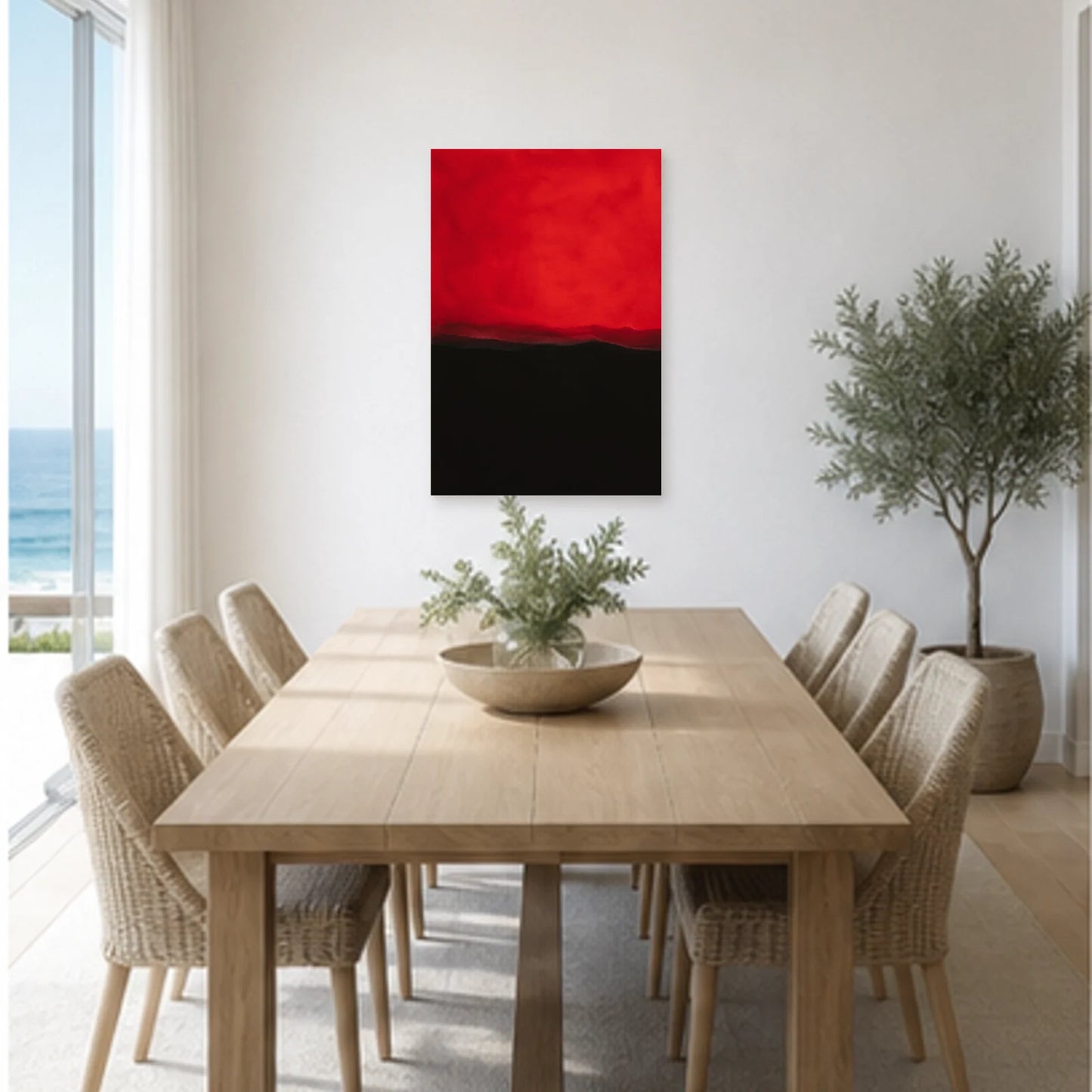 Affiche abstraite - Rouge et nuit dans une salle à manger - Art Virtuoso