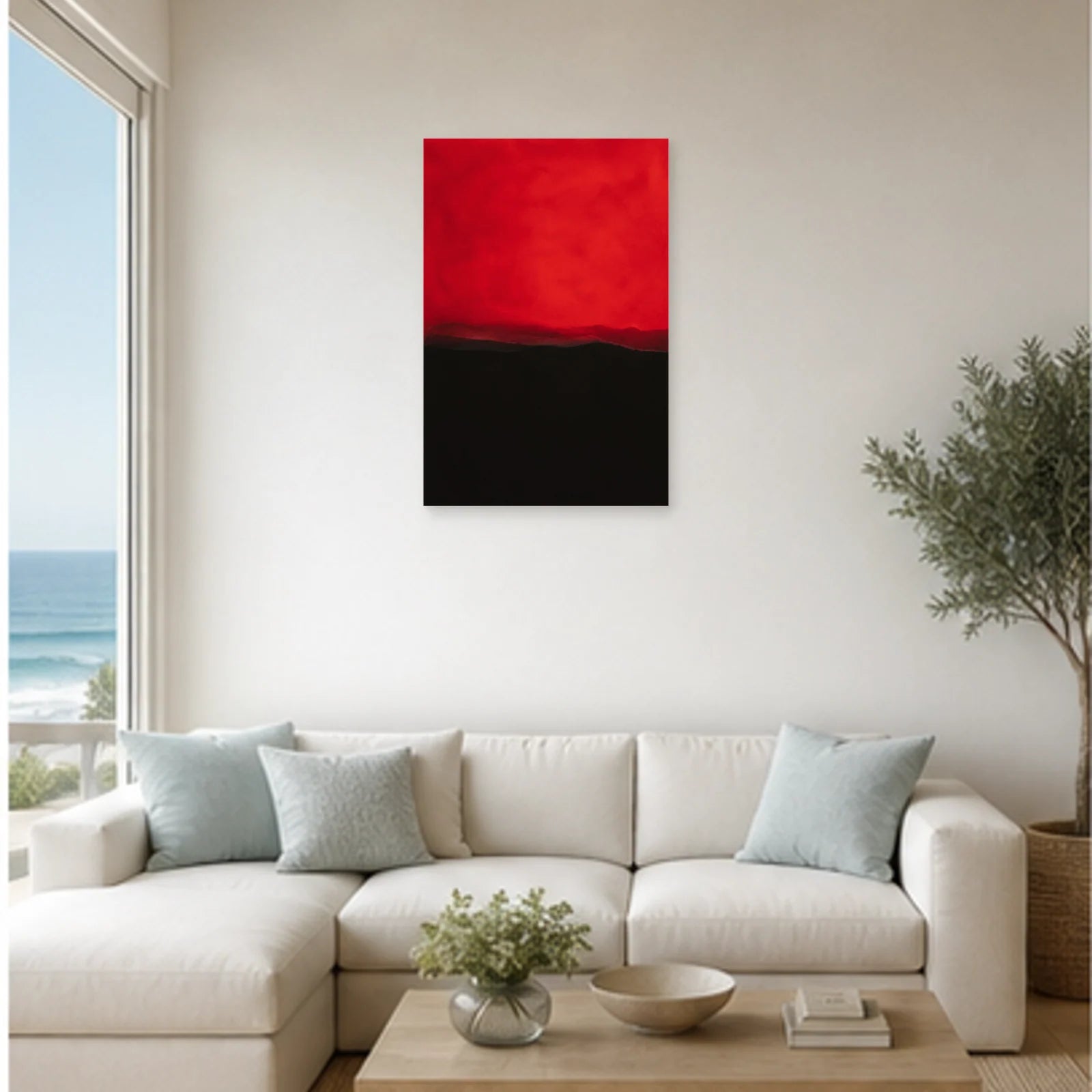 Affiche abstraite - Rouge et nuit dans un salon - Art Virtuoso