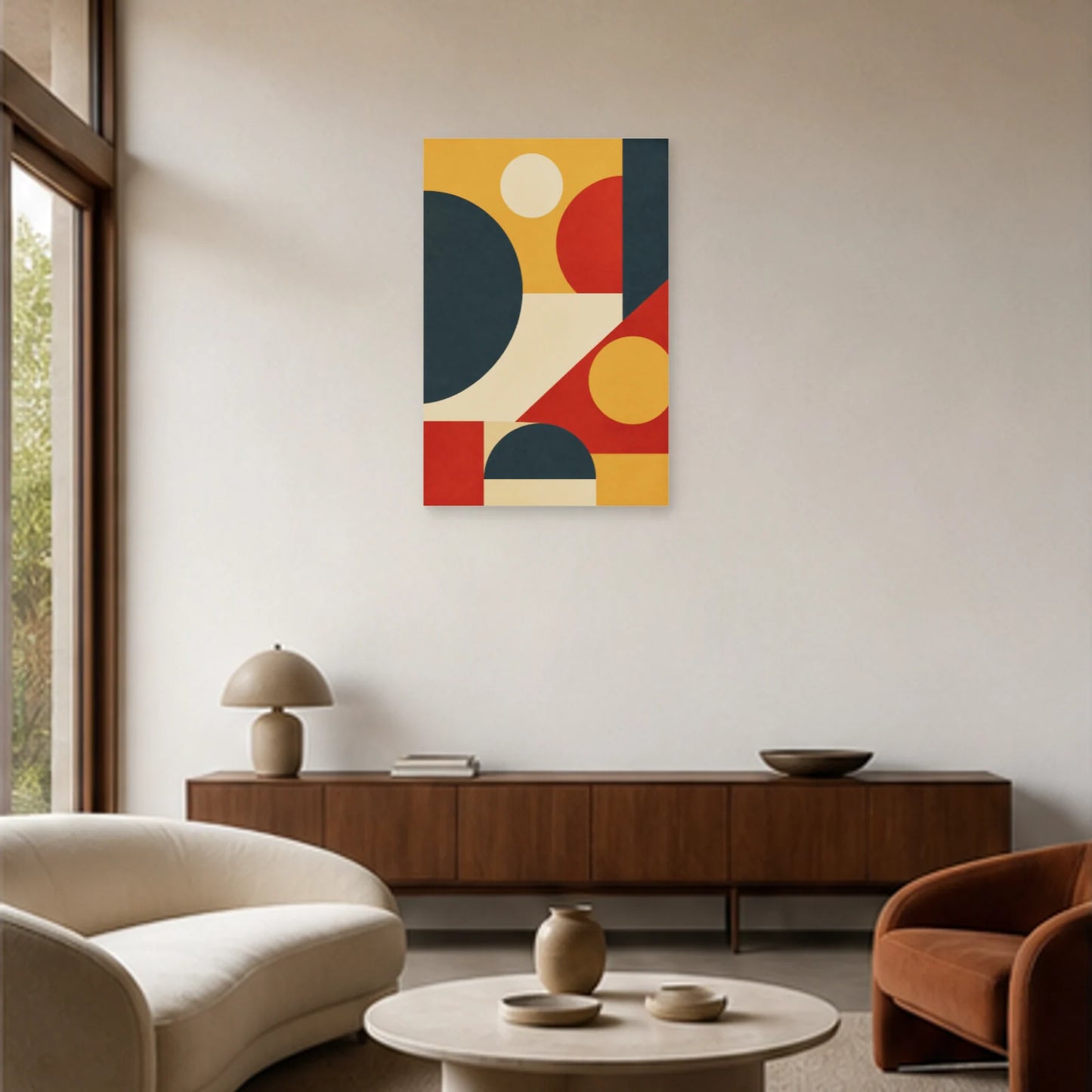 Affiche abstraite - Rythme asymétrique rétro dans un salon - Art Virtuoso