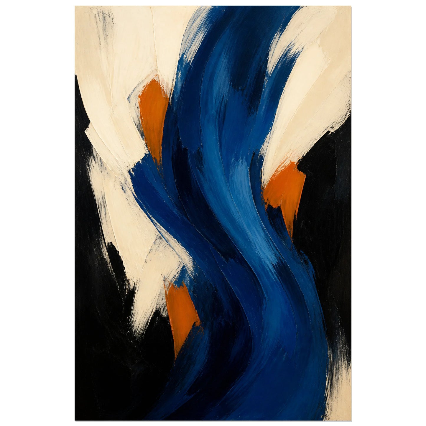 Affiche abstraite - Rythme bleu profond, peinture gestuelle verticale verticale, format 60 × 90 cm