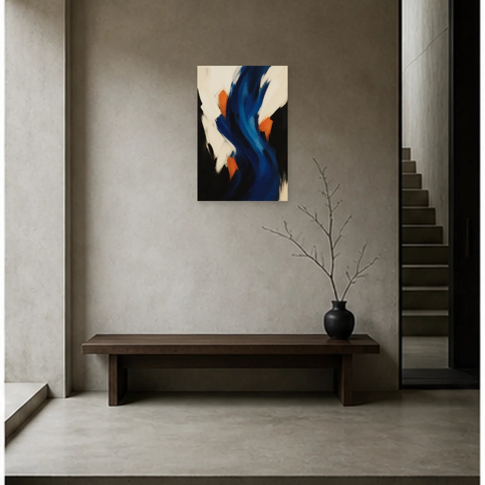 Affiche abstraite - Rythme bleu profond dans une entrée ou un couloir - Art Virtuoso