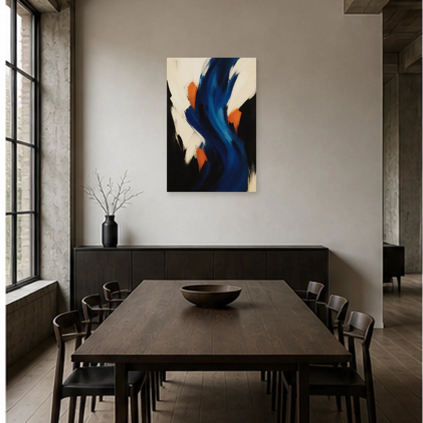 Affiche abstraite - Rythme bleu profond dans une salle à manger - Art Virtuoso
