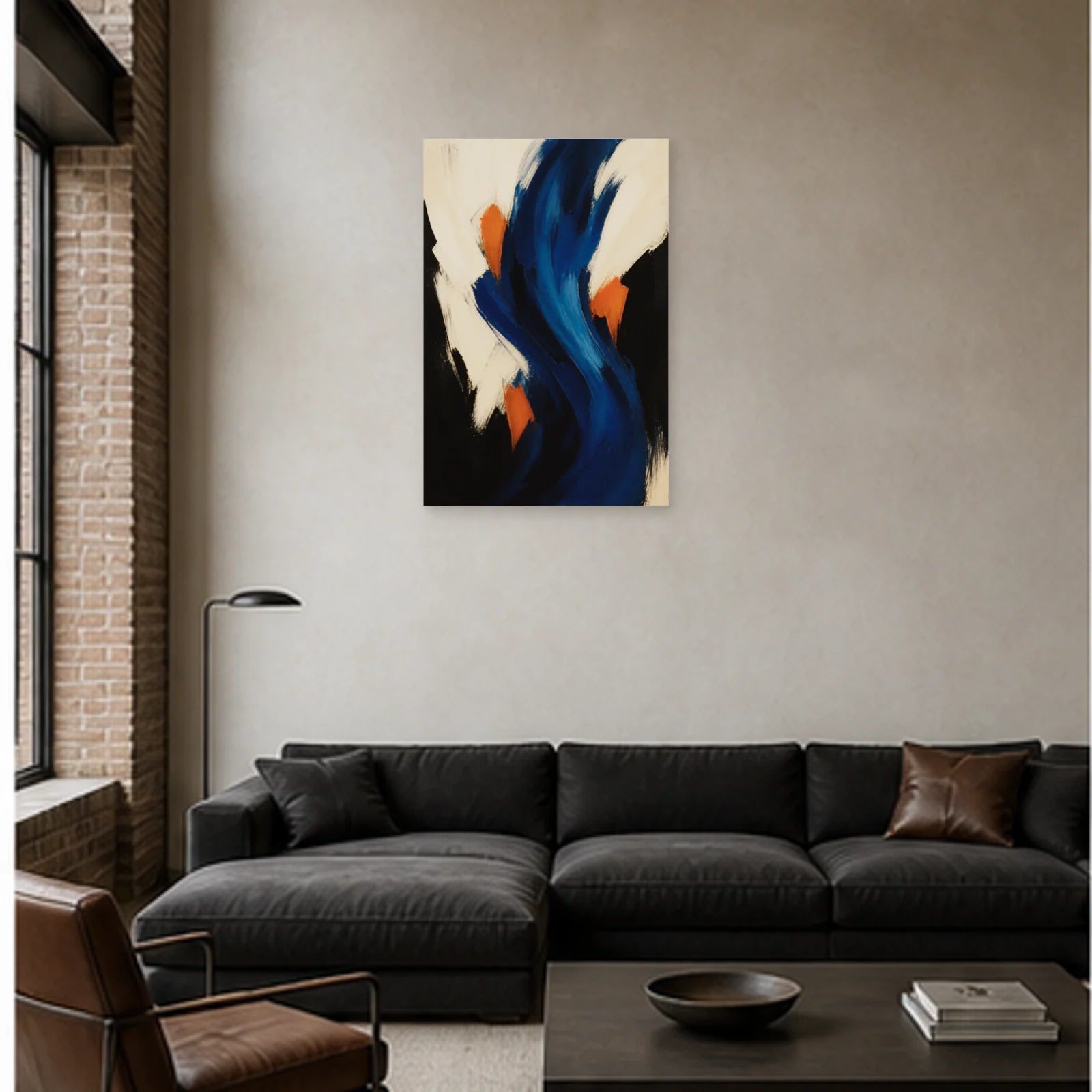 Affiche abstraite - Rythme bleu profond dans un salon - Art Virtuoso