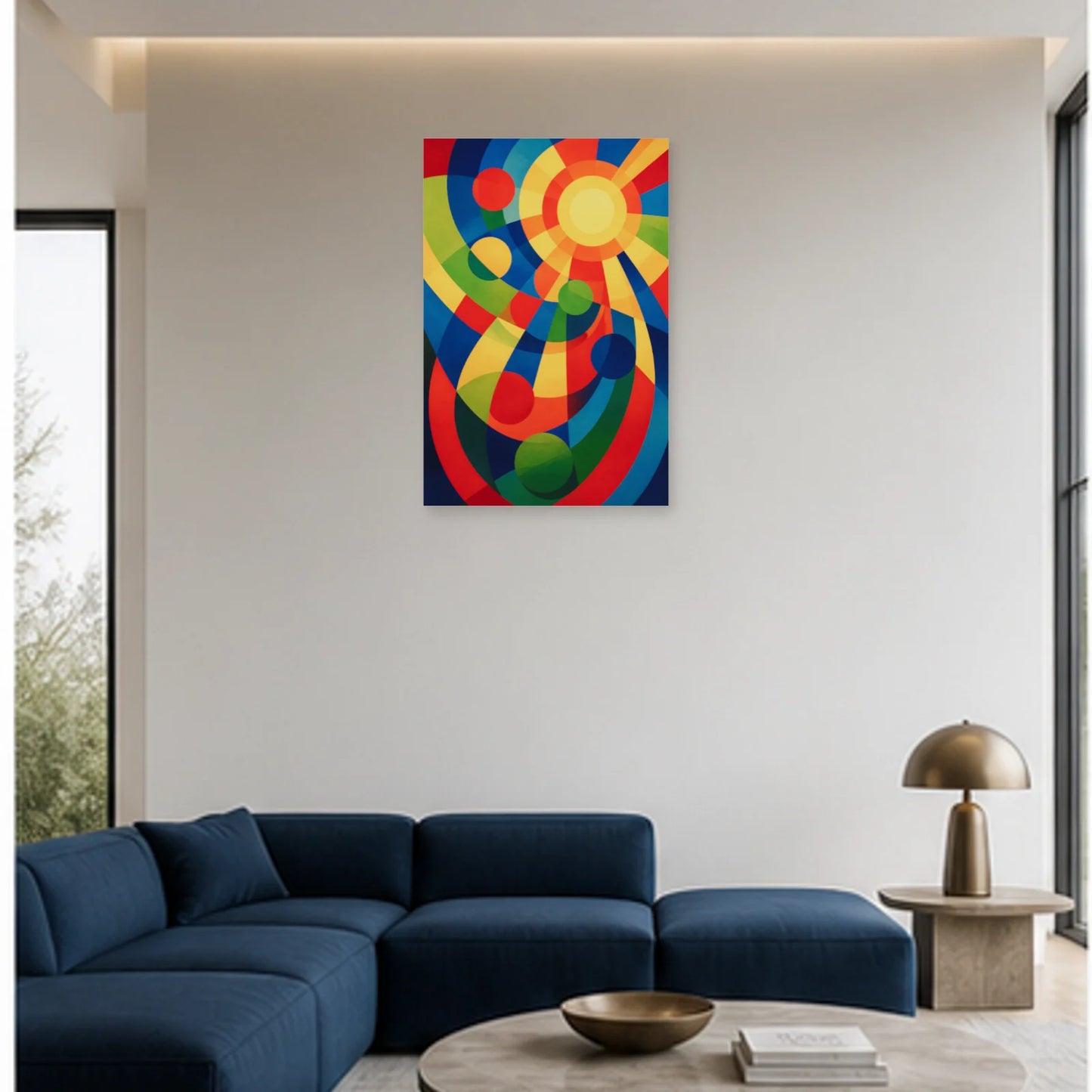Affiche abstraite - Rythme solaire dans un salon - Art Virtuoso