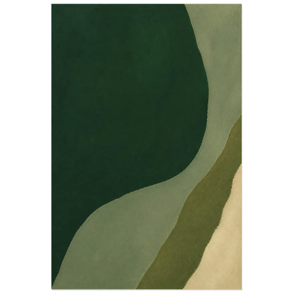 Affiche abstraite - Silence vert, champs de couleur organiques verts verticale, format 40 × 60 cm