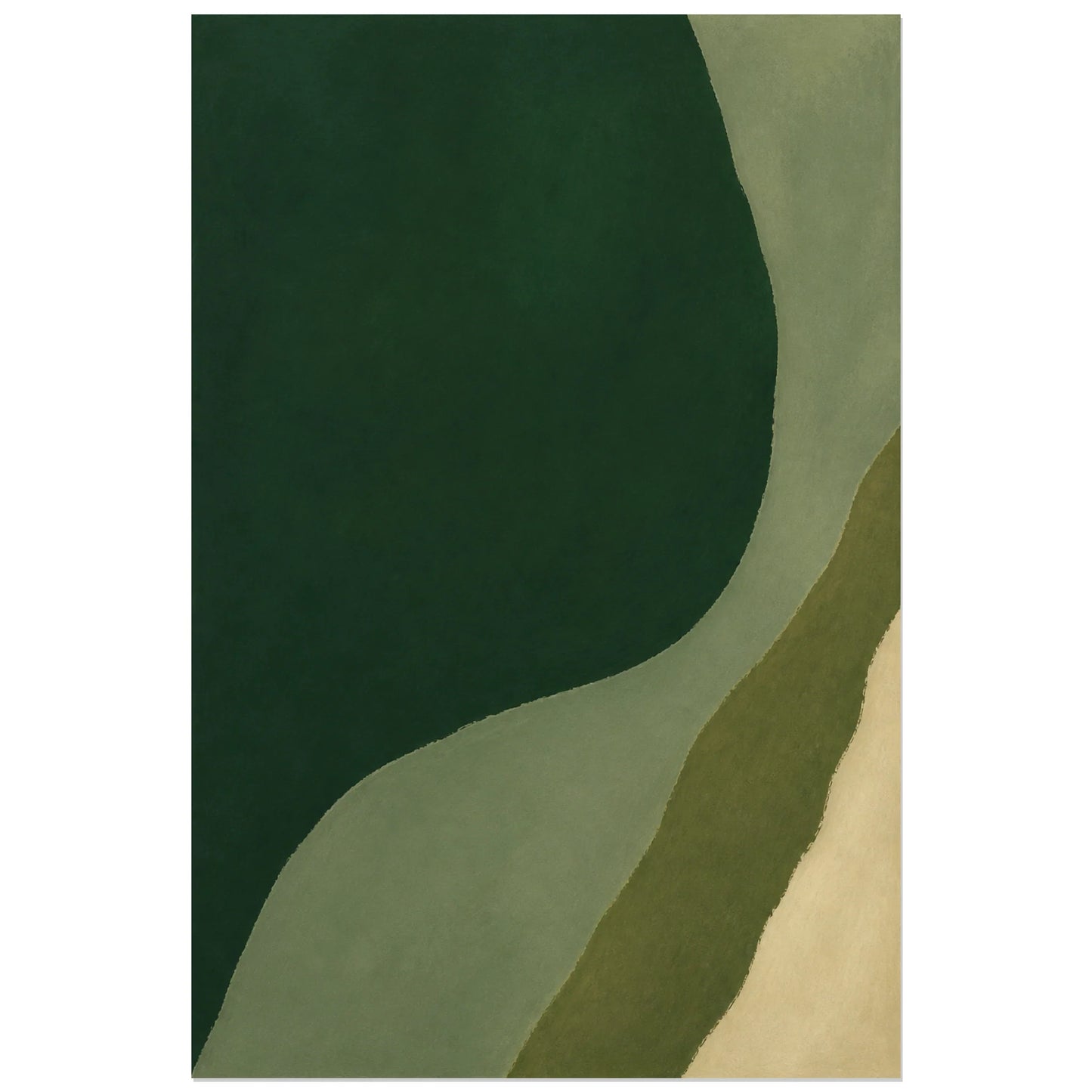 Affiche abstraite - Silence vert, champs de couleur organiques verts verticale, format 60 × 90 cm