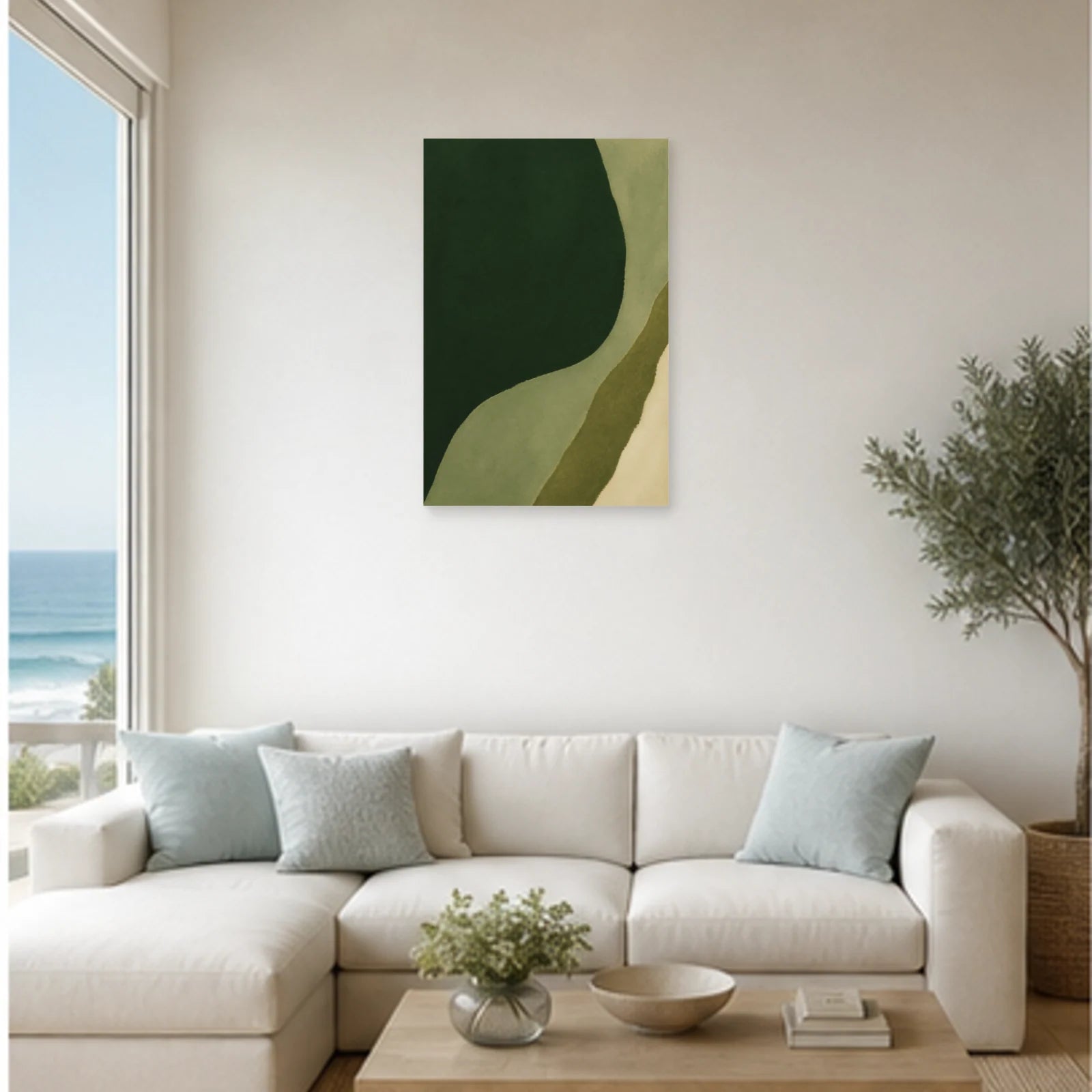 Affiche abstraite - Silence vert dans un salon - Art Virtuoso