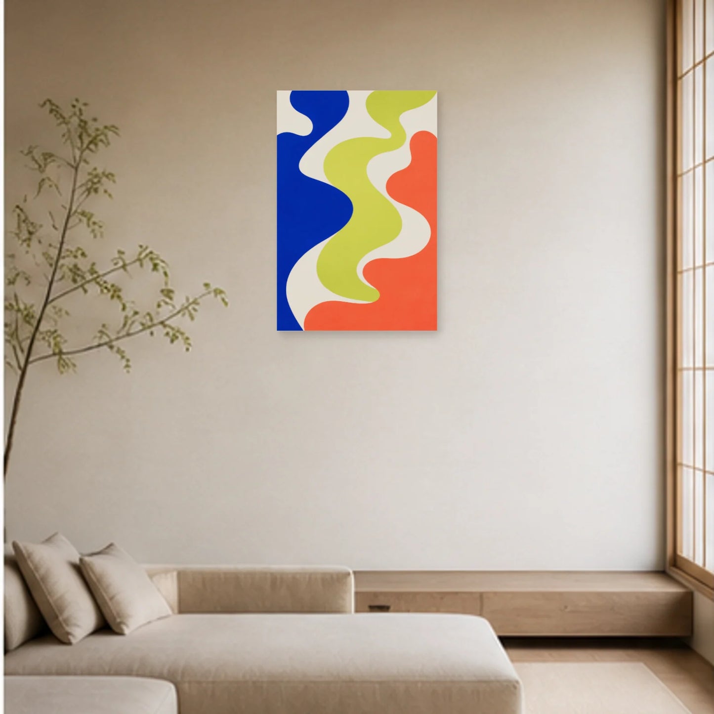 Affiche abstraite - Silhouettes fluides dans un salon - Art Virtuoso