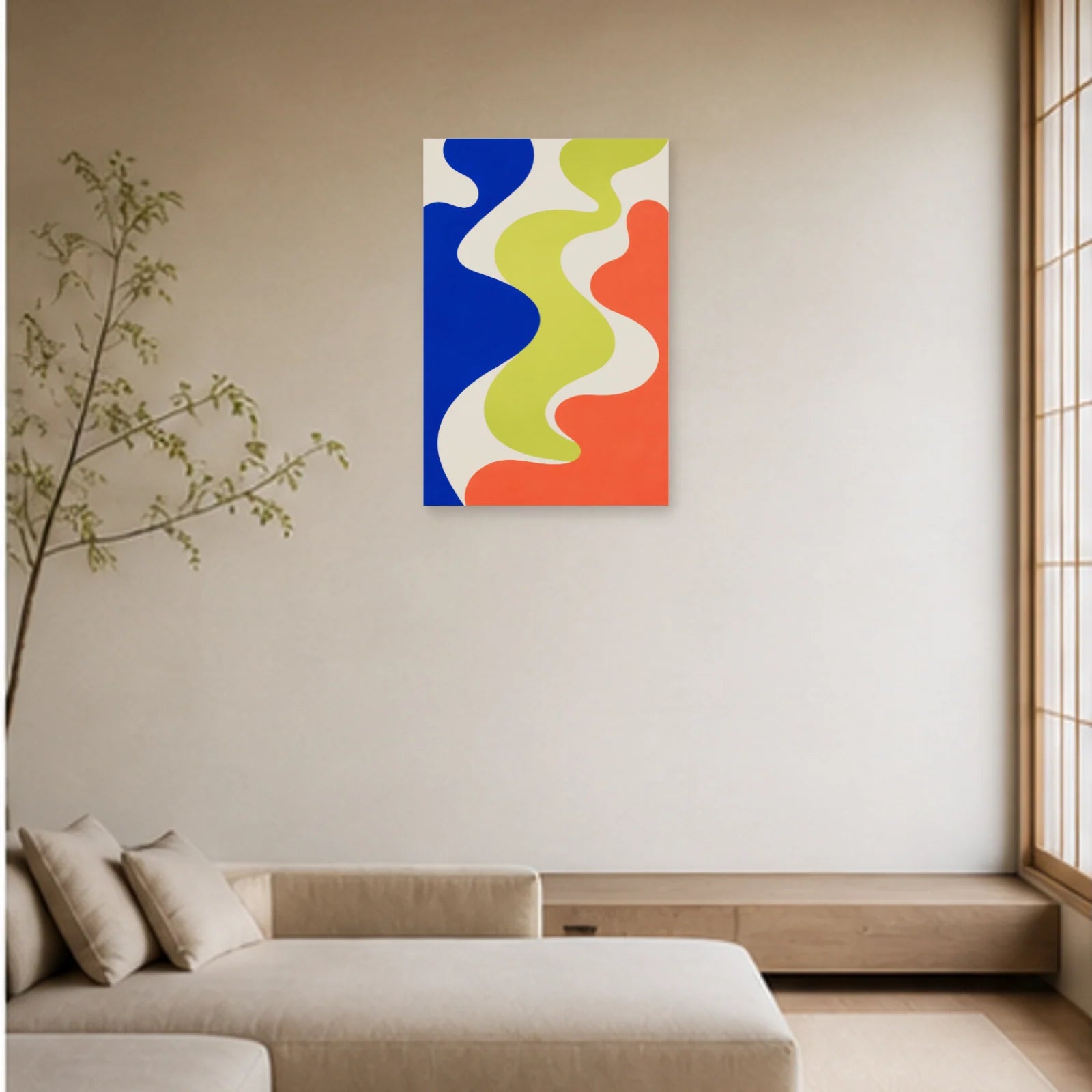 Affiche abstraite - Silhouettes fluides dans un salon - Art Virtuoso