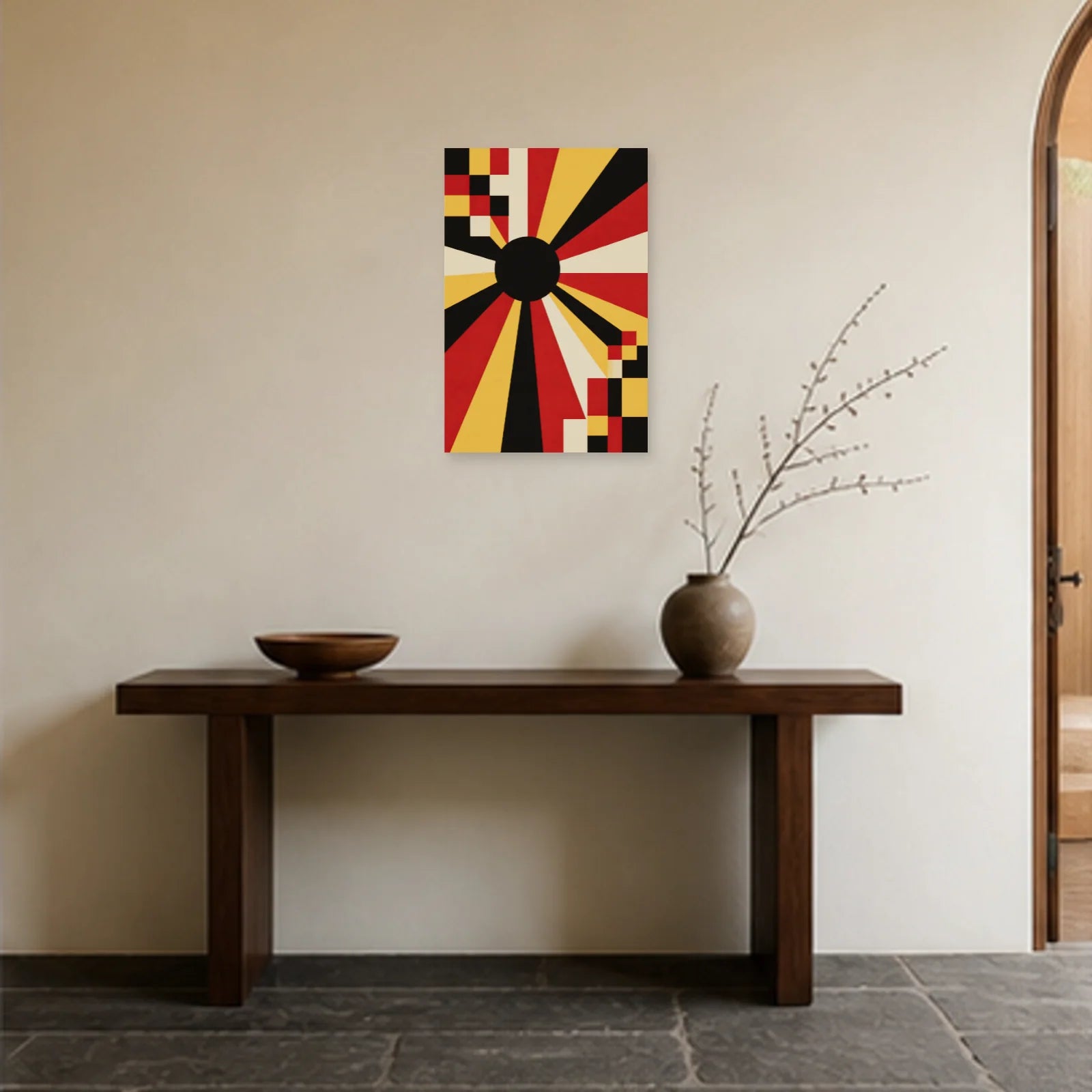 Affiche abstraite - Soleil noir dans une entrée ou un couloir - Art Virtuoso